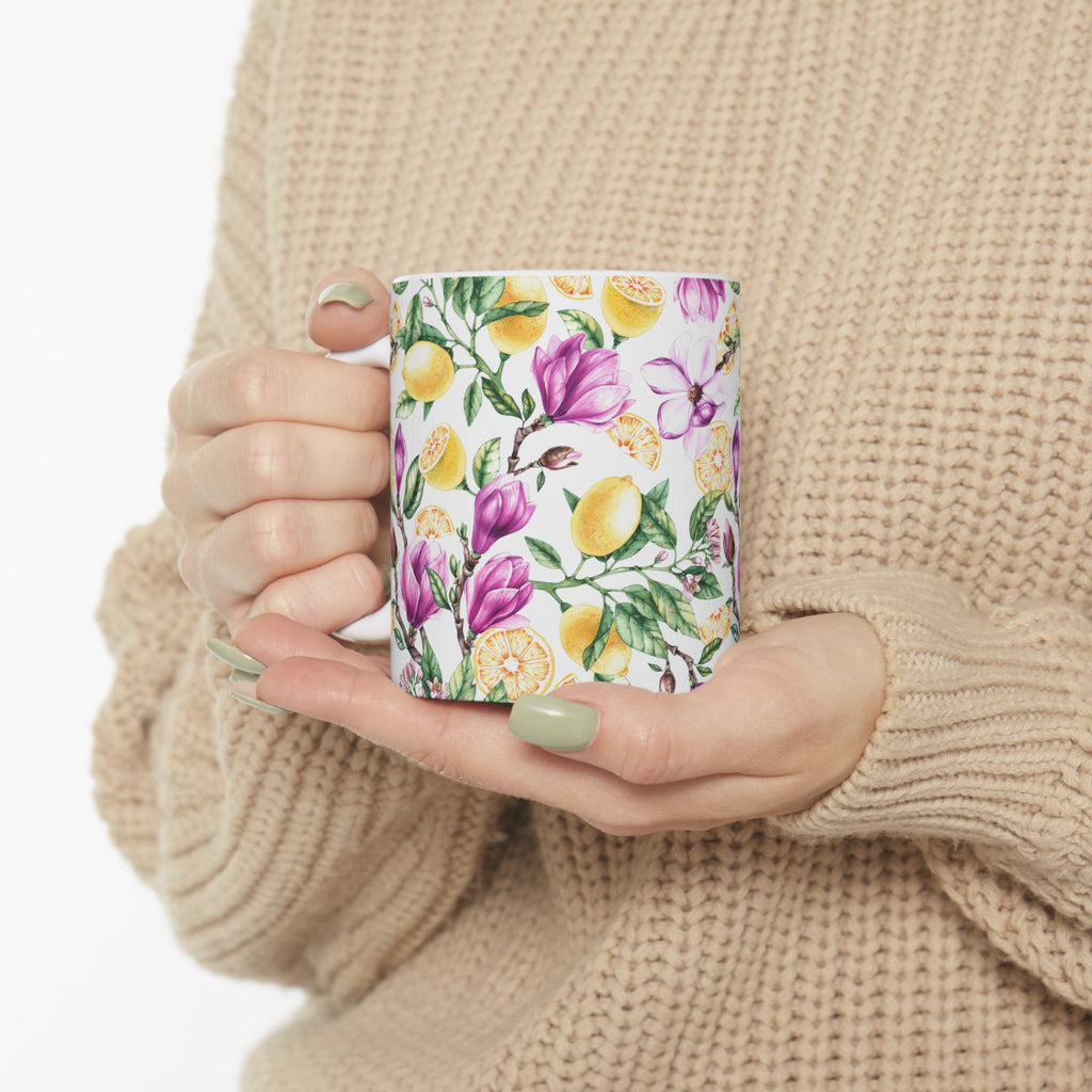 Lemon & Magnolia Floral Ceramic Mug (11oz, 15oz)