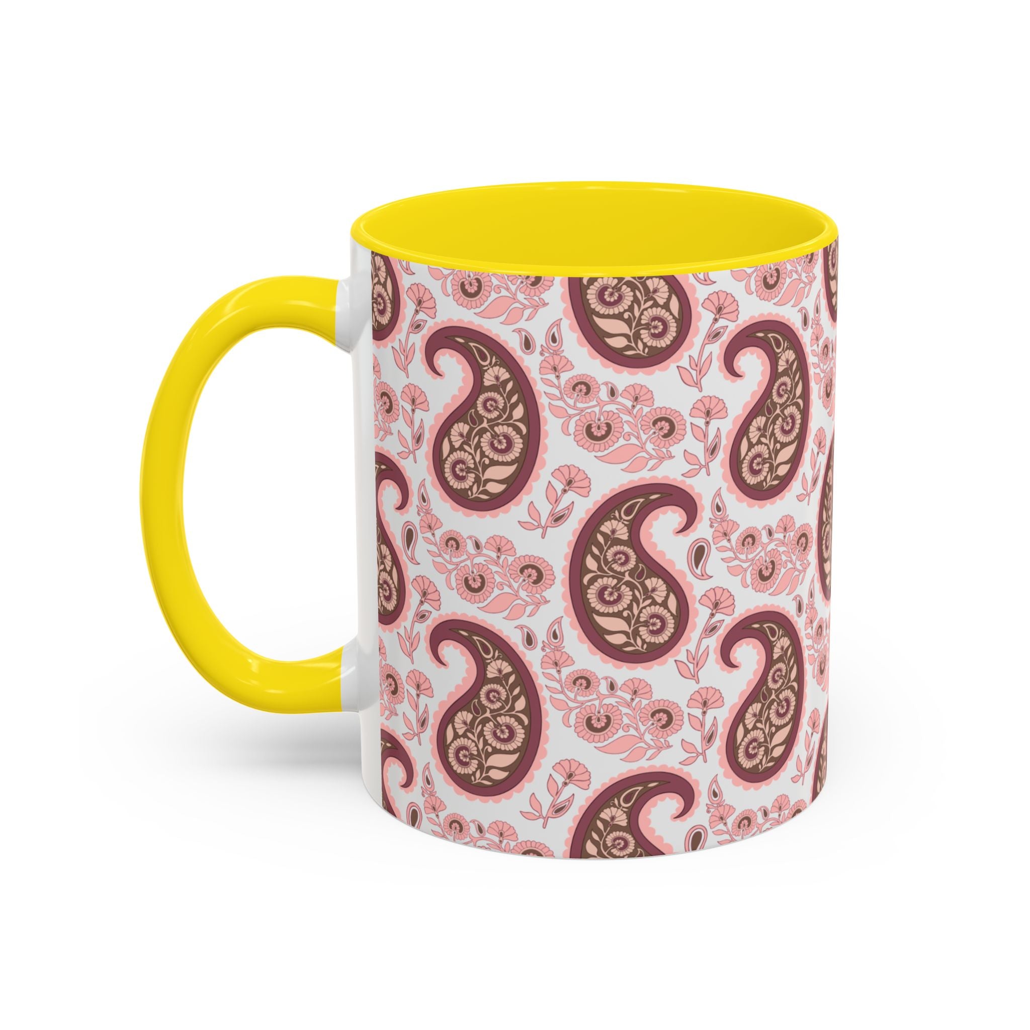 Pink Paisley Accent Coffee Mug — Decorative Floral Pattern 11/15oz