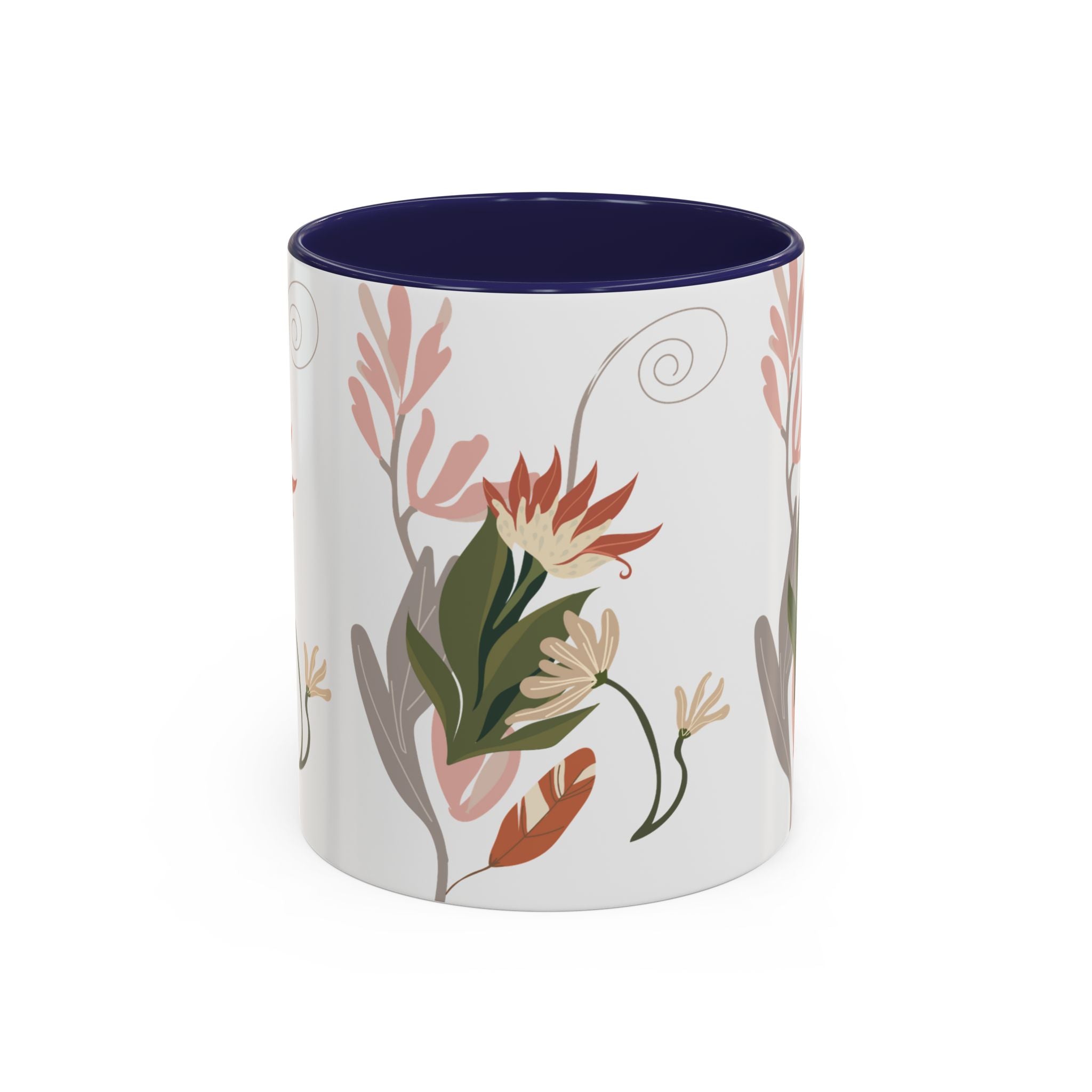 Floral Accent Coffee Mug – Botanical Pink & Green Pattern (11/15oz)
