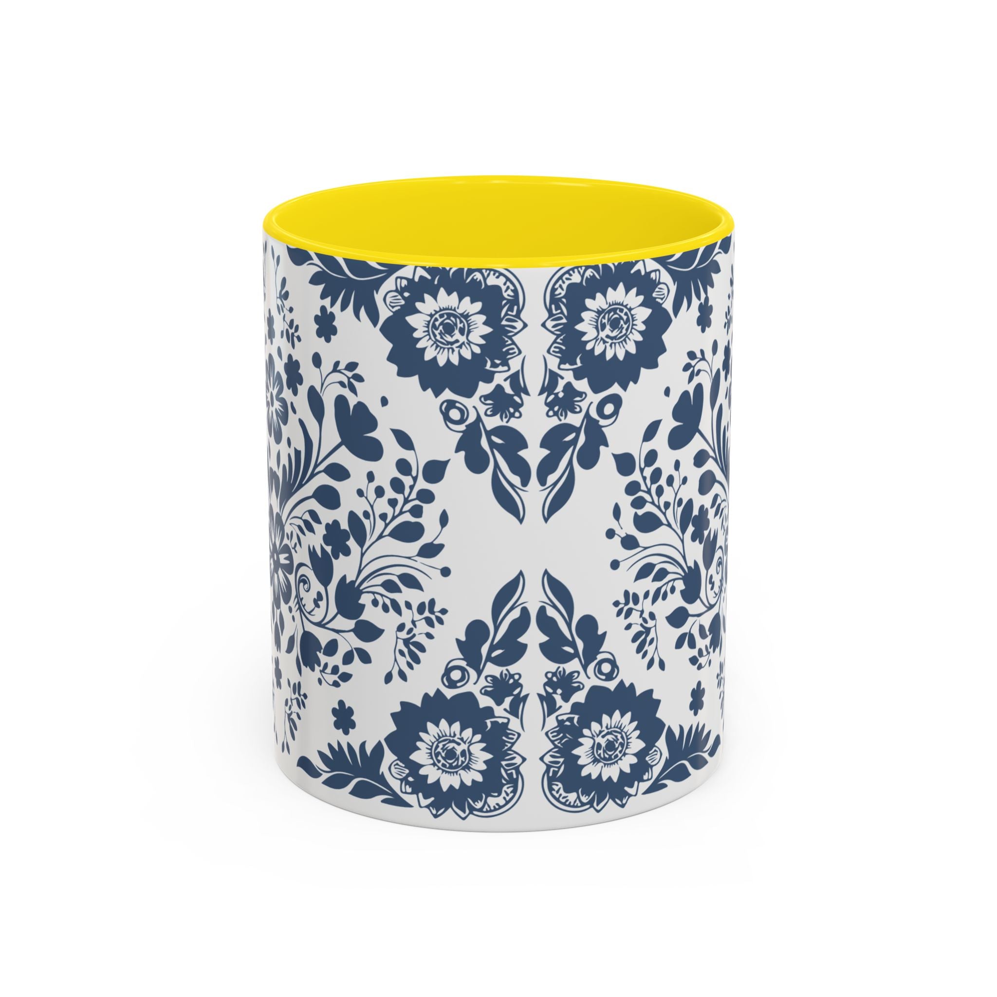 Blue Floral Accent Coffee Mug - Navy Vintage Delft Pattern (11/15oz)