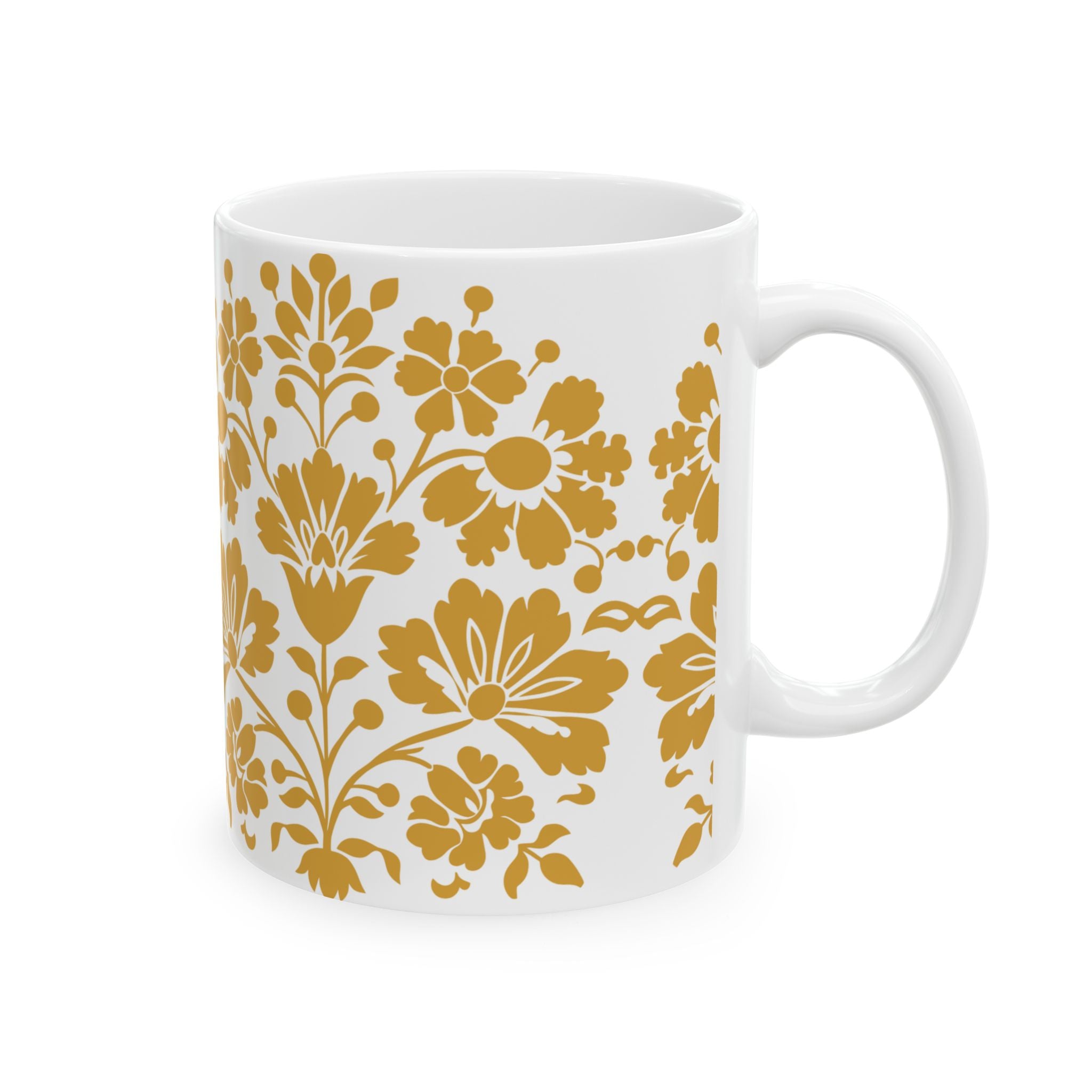 Golden Floral Ceramic Mug – Vintage Daisy Pattern Coffee Cup (11oz, 15oz)