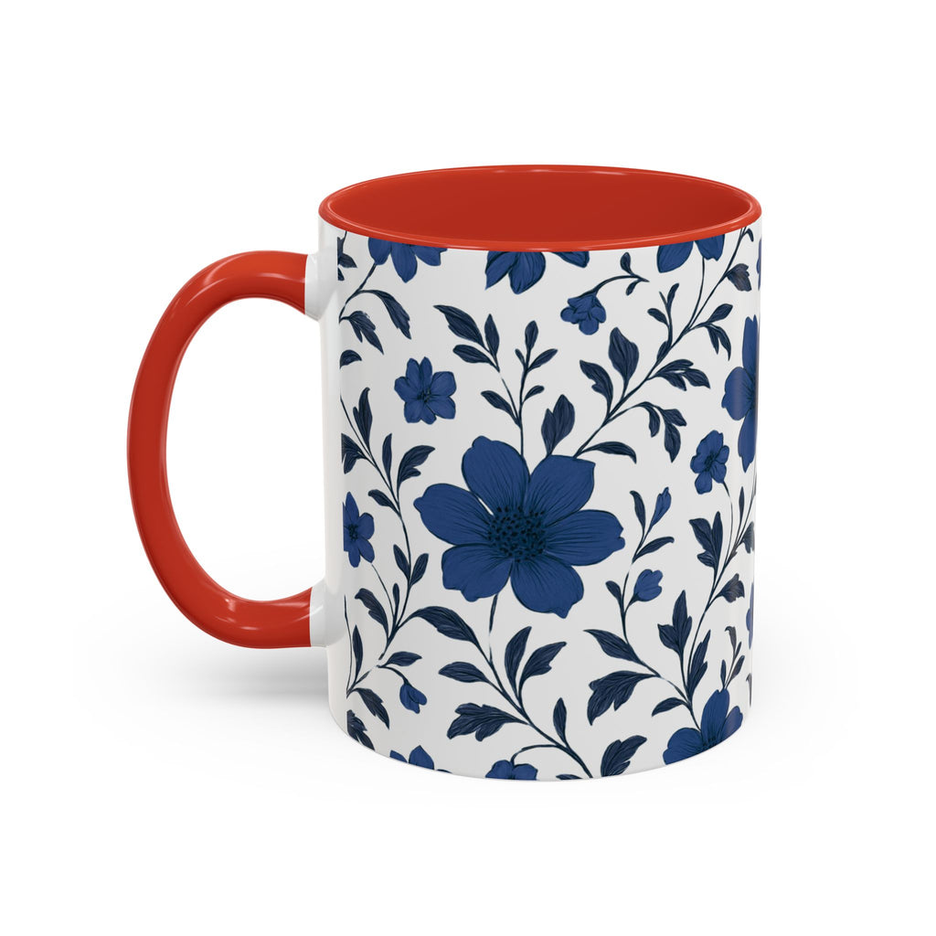 Blue Floral Accent Coffee Mug — Navy Blossom Pattern (11/15 oz)