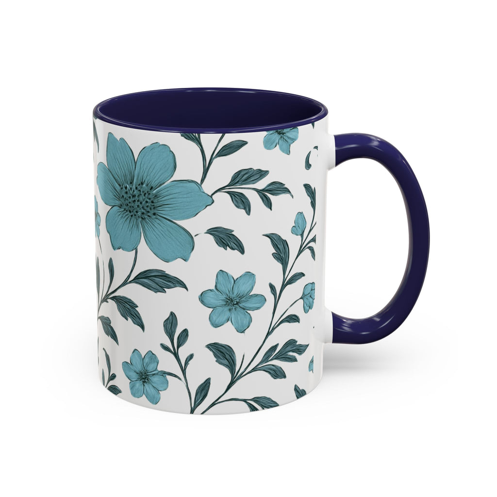 Teal Floral Accent Coffee Mug (11/15oz) – Ceramic Tea & Coffee Cup