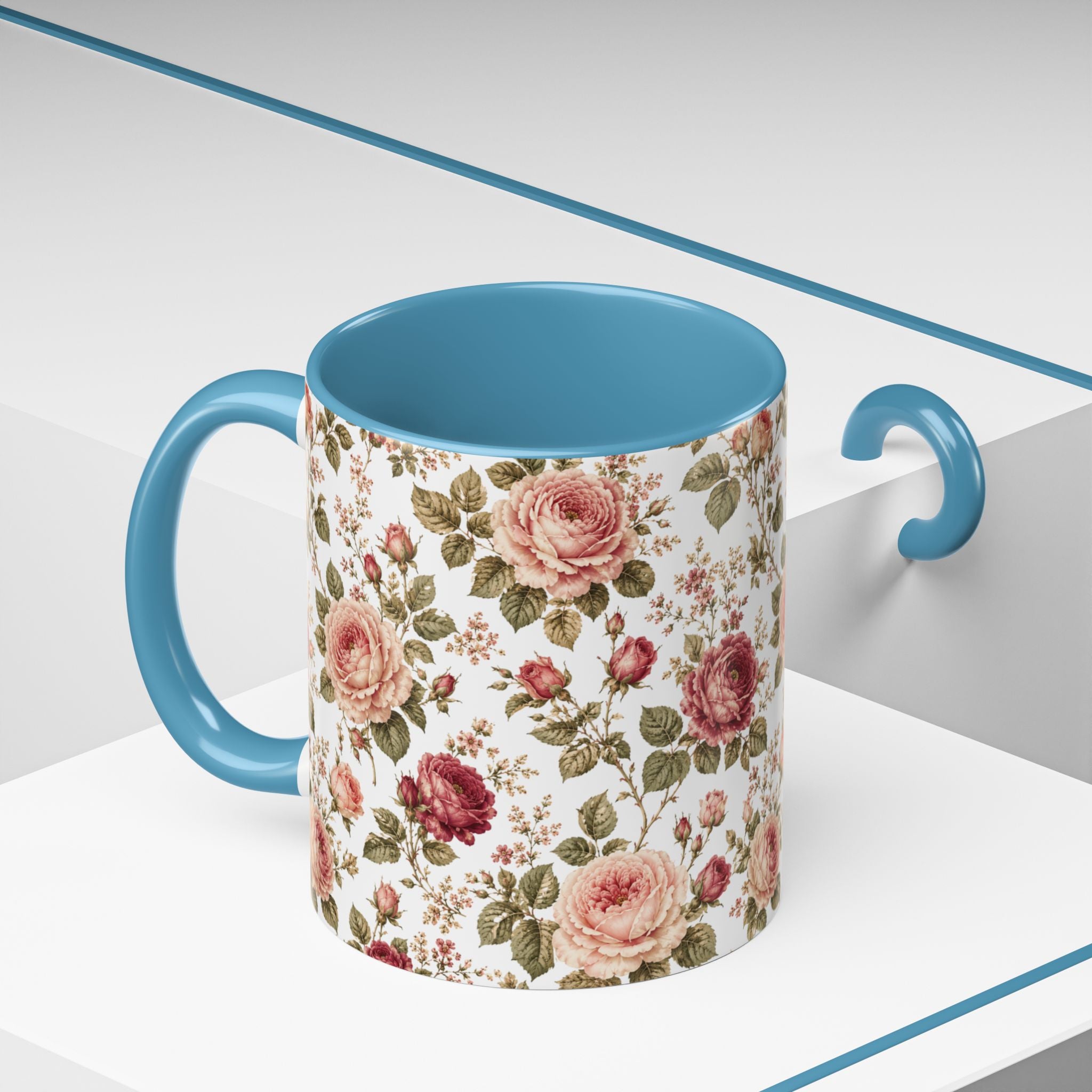 Vintage Rose Accent Coffee Mug — Floral Tea & Coffee Cup (11/15oz)
