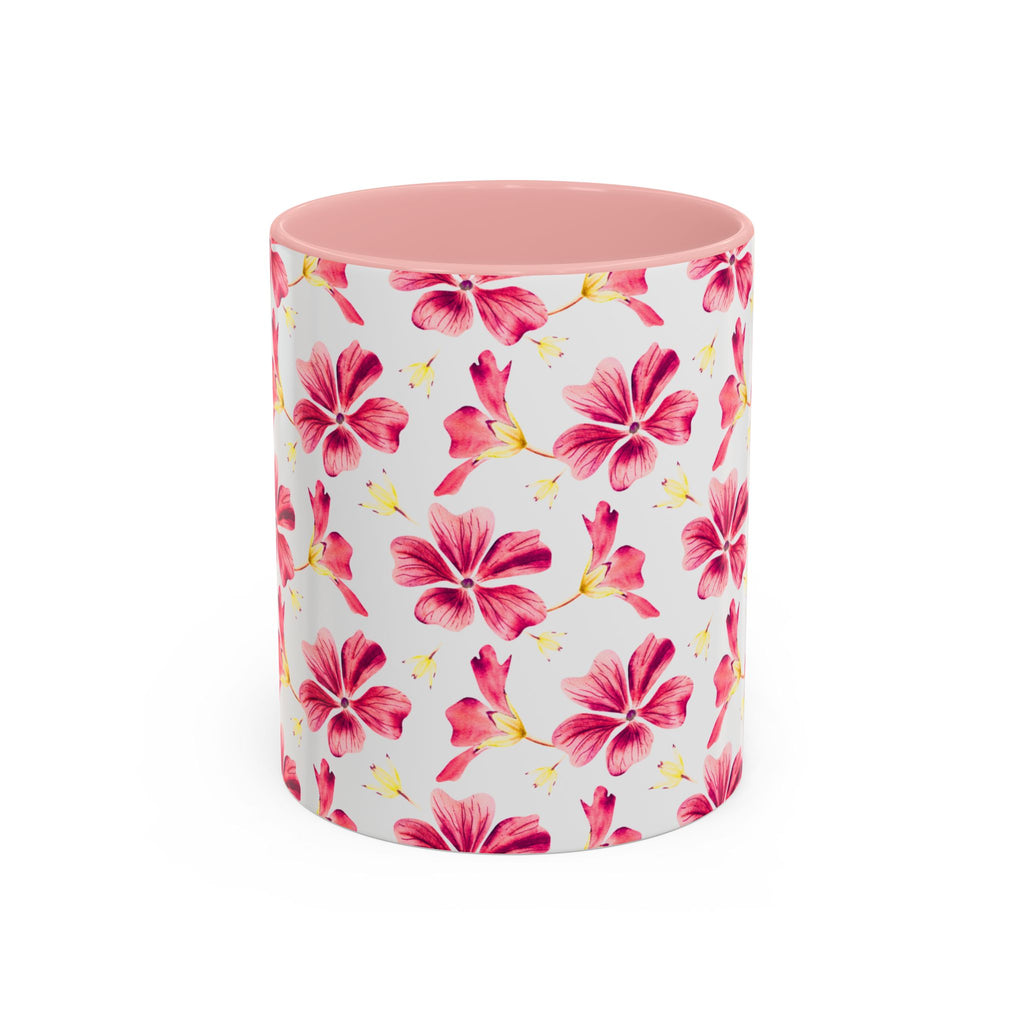 Pink Floral Accent Coffee Mug – Watercolor Hibiscus Pattern (11/15 oz)