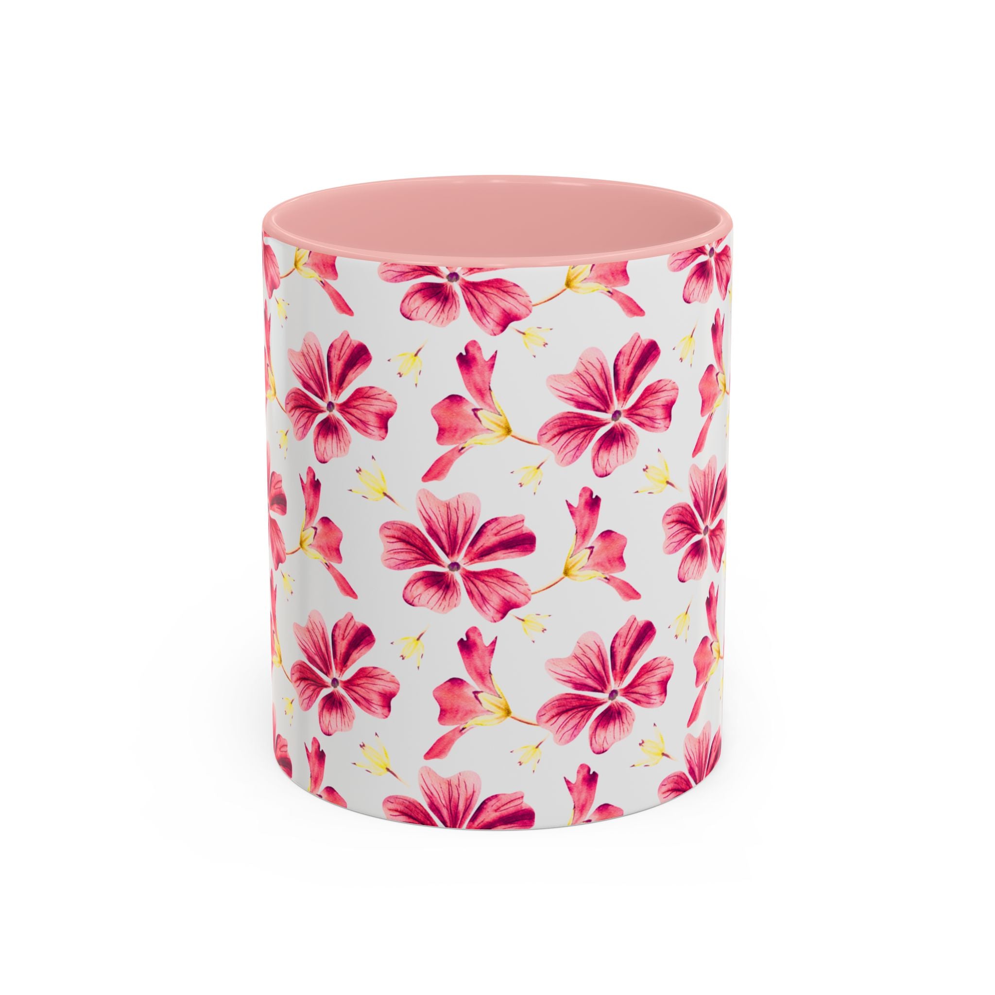 Pink Floral Accent Coffee Mug – Watercolor Hibiscus Pattern (11/15 oz)
