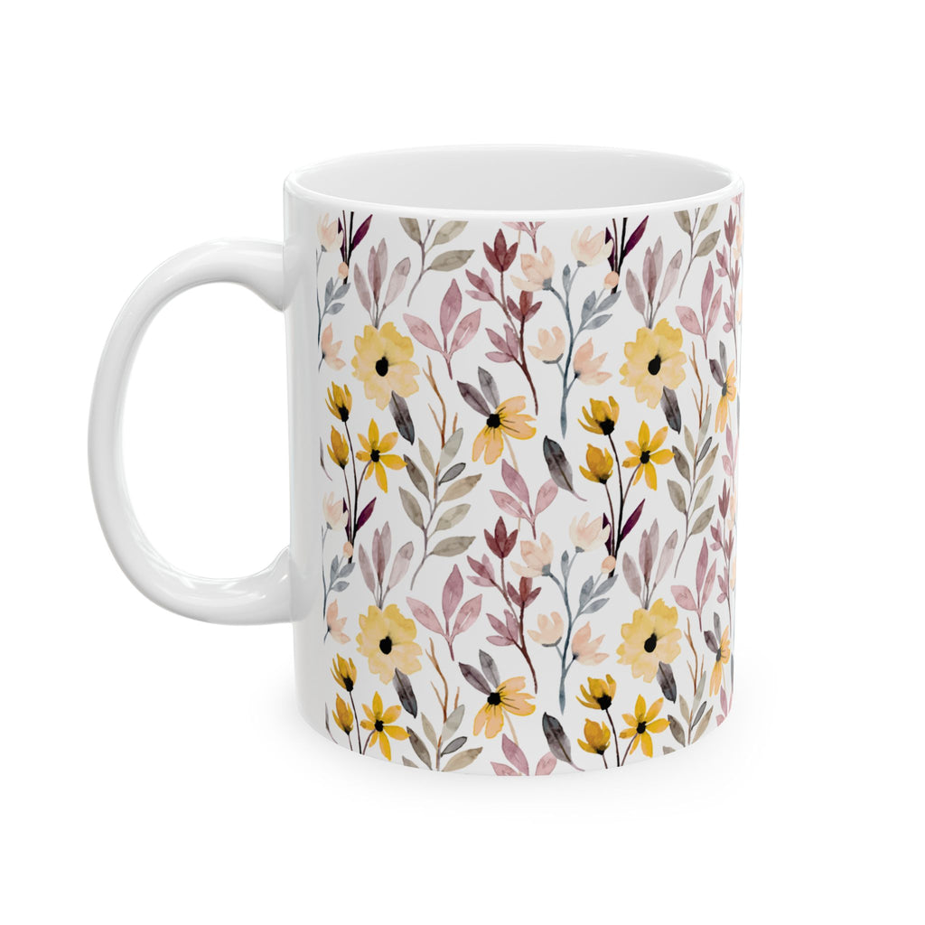 Floral Watercolor Mug – Yellow Wildflower Ceramic Coffee Cup (11oz & 15oz)