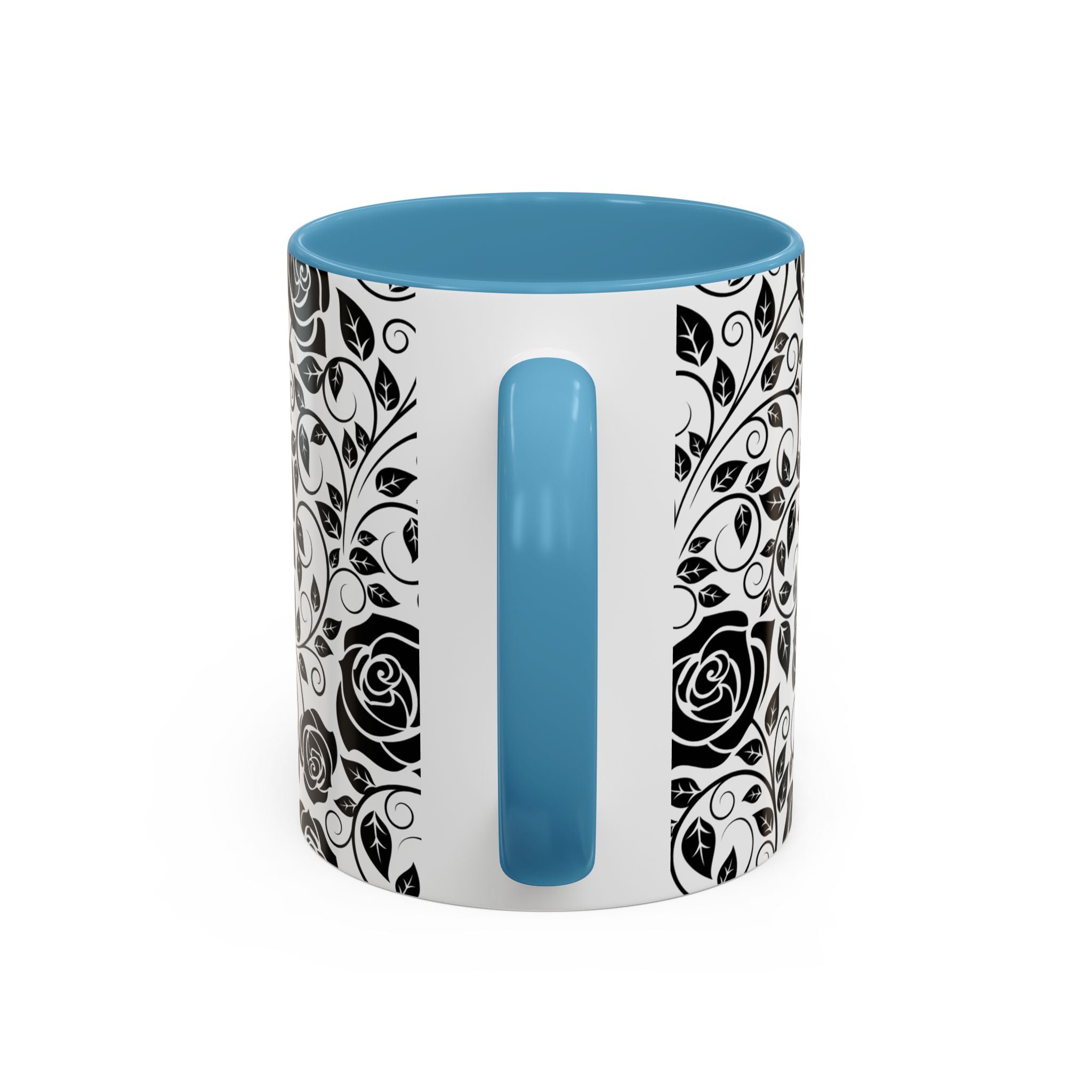 Black Rose Pattern Accent Coffee Mug — 11/15oz Ceramic Gift