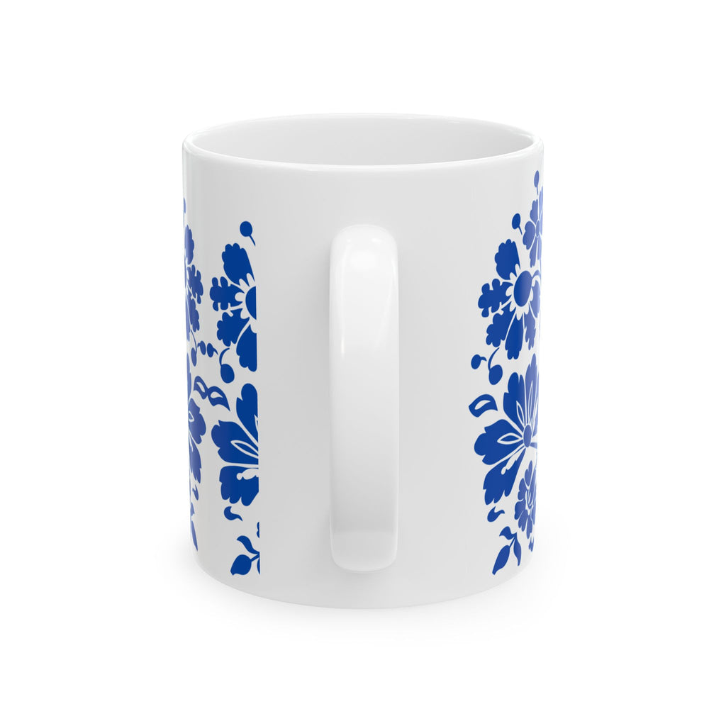 Blue Floral Ceramic Mug — Classic Delft-Style 11oz & 15oz Coffee Cup