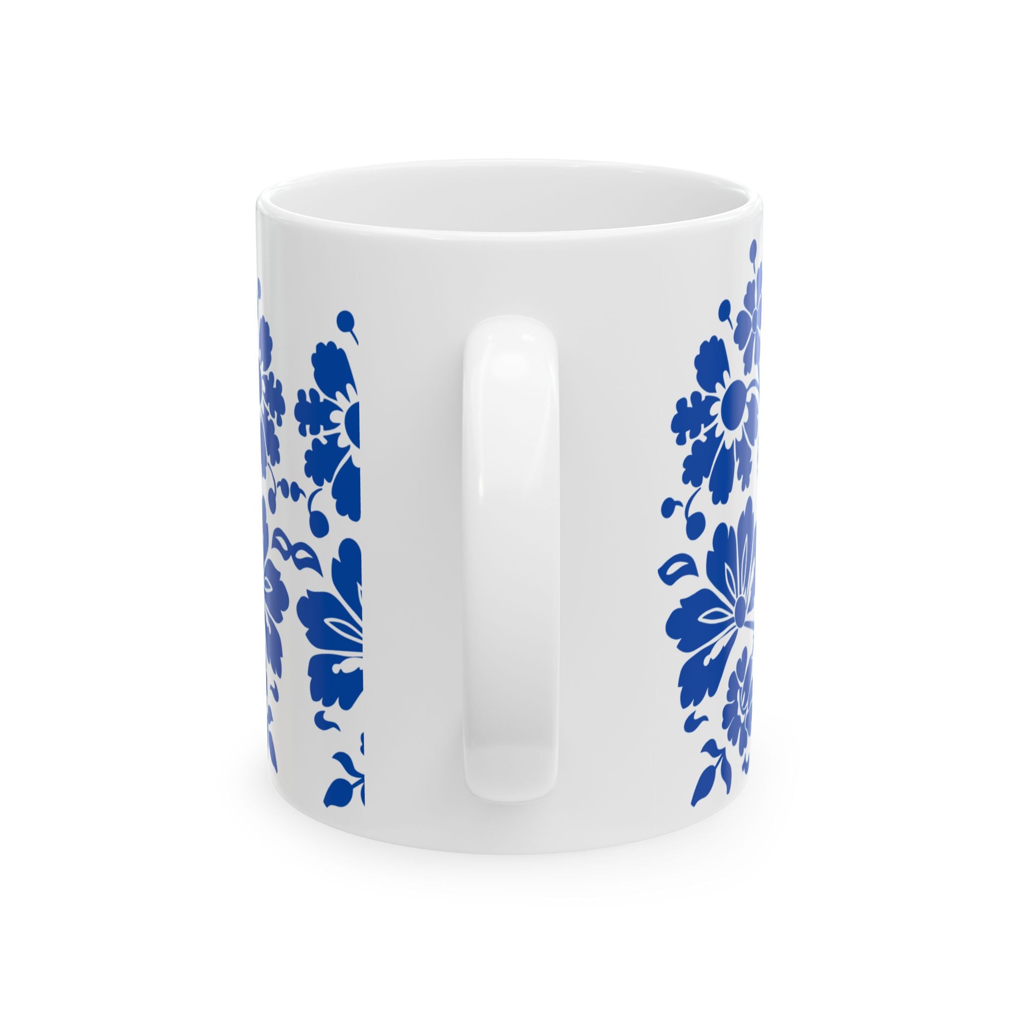 Blue Floral Ceramic Mug — Classic Delft-Style 11oz & 15oz Coffee Cup