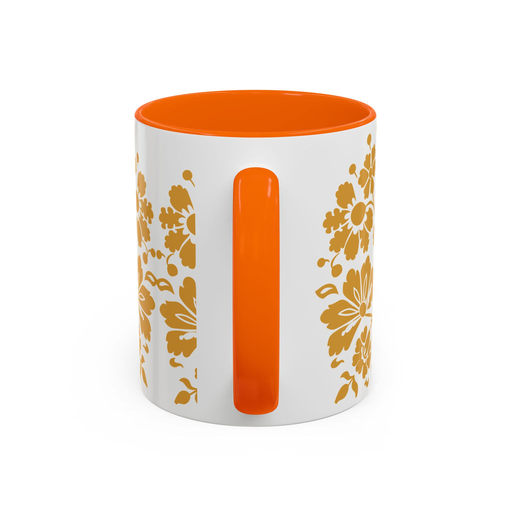 Gold Floral Accent Coffee Mug — Elegant Damask 11/15oz Ceramic