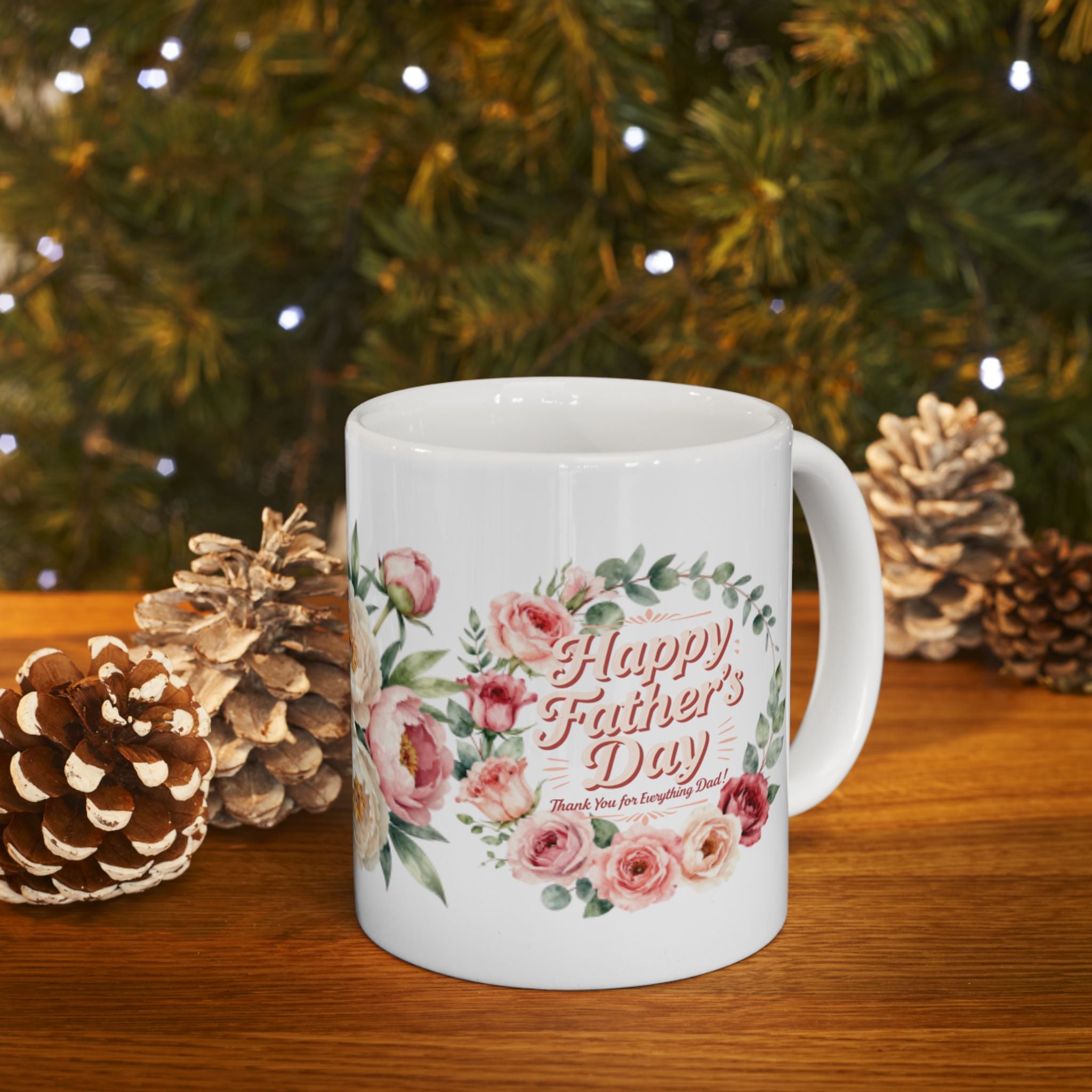 Floral Peony Ceramic Mug (11oz & 15oz) — Vintage Pink Rose Coffee Cup