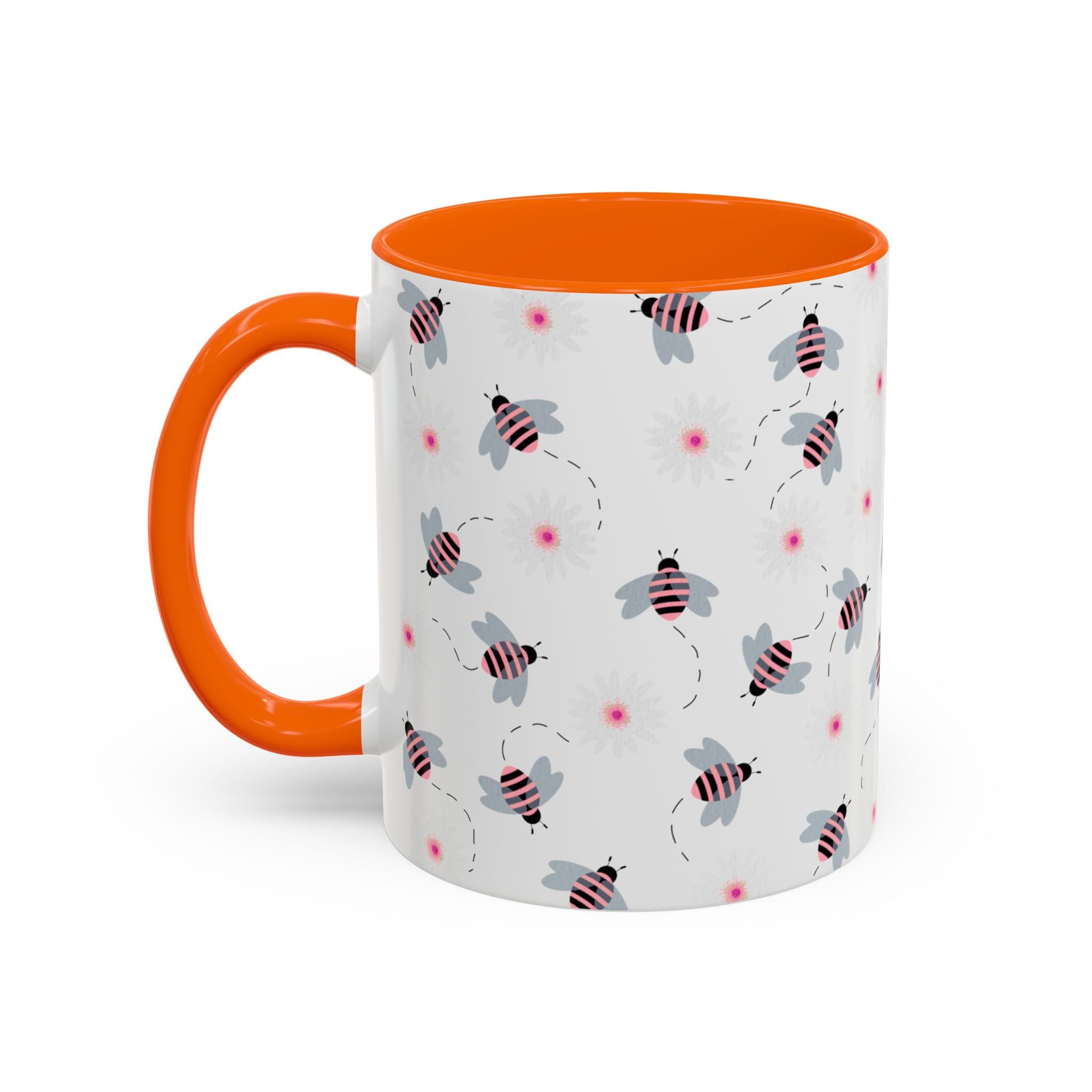 Bee Pattern Accent Coffee Mug — Cute Floral Honeybee Design, 11/15 oz