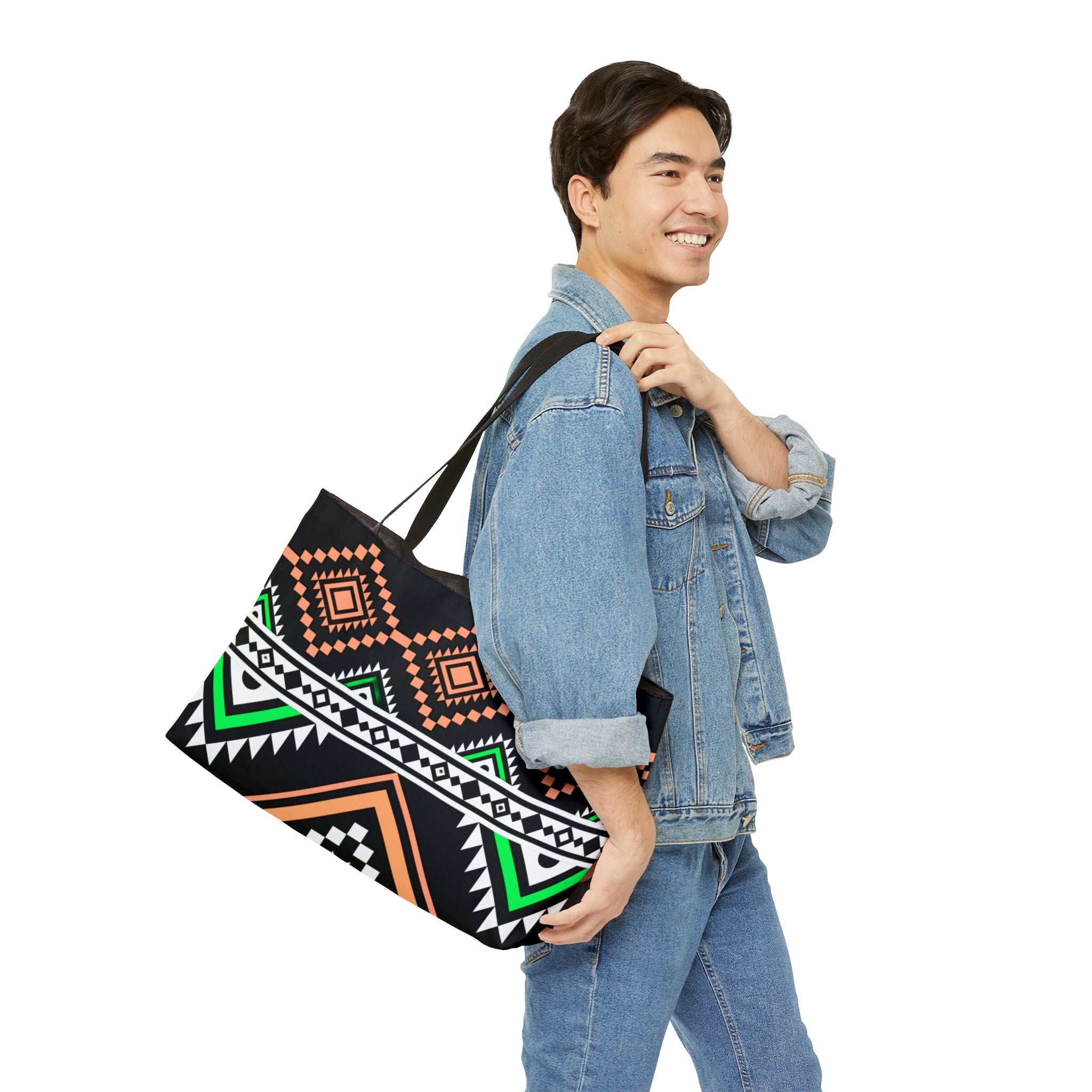 Aztec Geo Weekender Tote Bag — Black & Neon Tribal Beach Bag