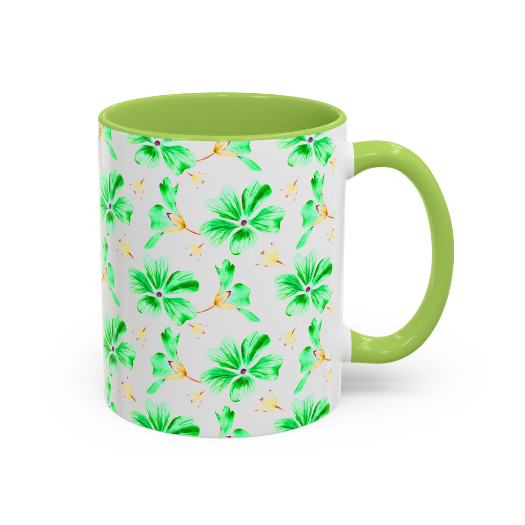 Green Watercolor Hibiscus Accent Coffee Mug – Tropical Floral Ceramic Mug