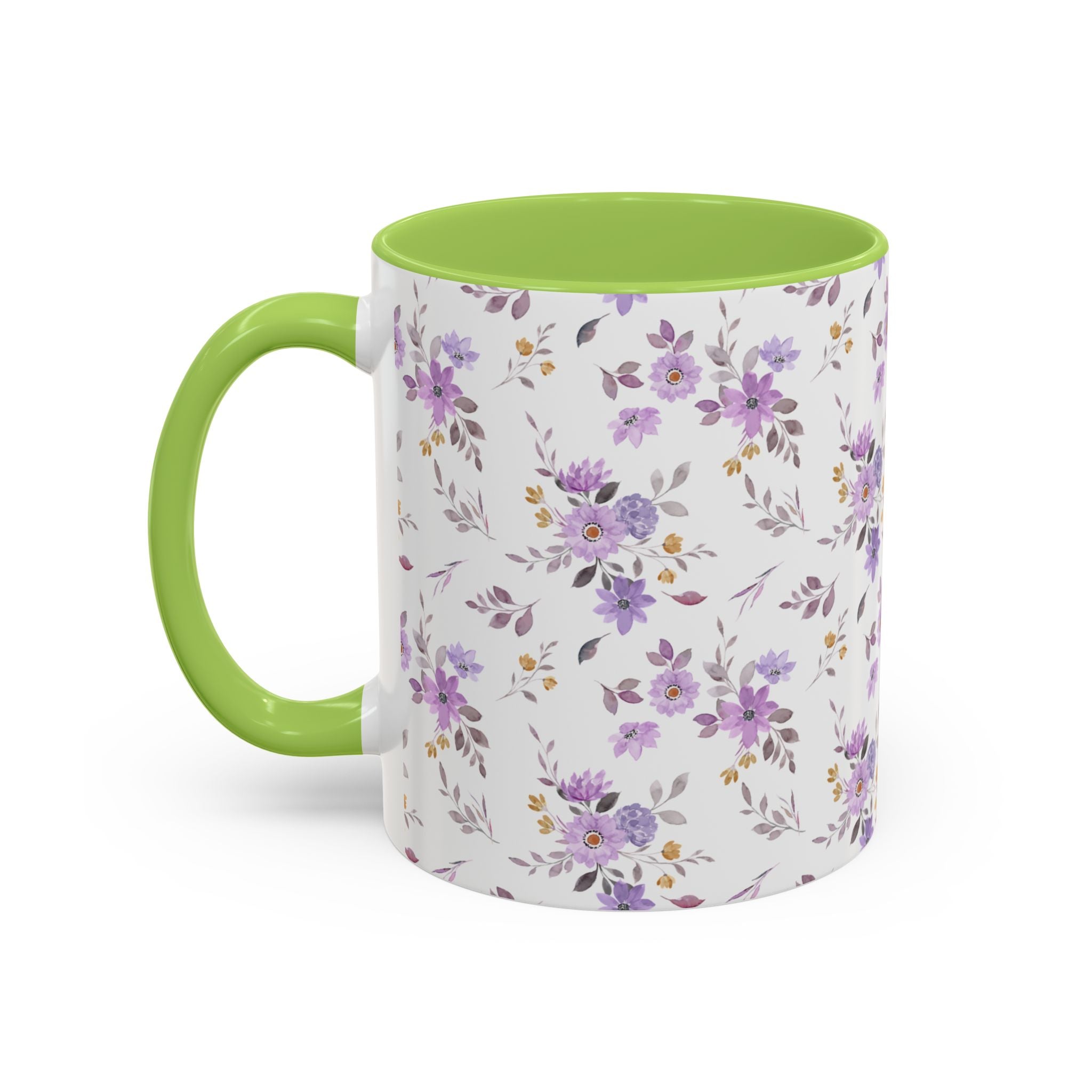 Floral Lavender Accent Coffee Mug — Purple Vintage Rose Pattern (11/15oz)