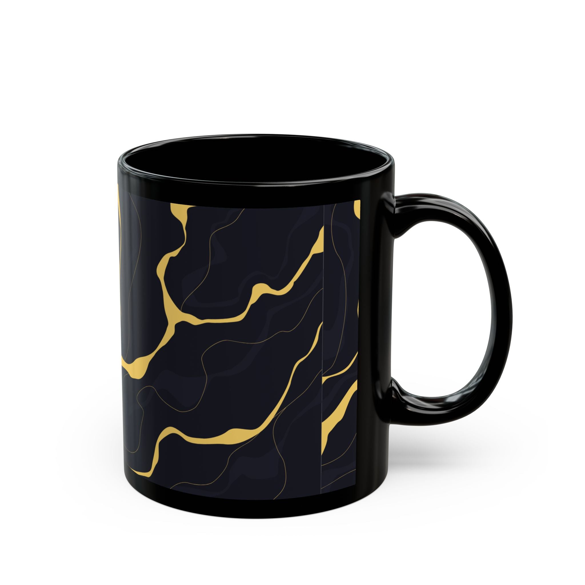 Black Marble Gold Accent Mug — Elegant 11oz/15oz Ceramic Coffee Cup