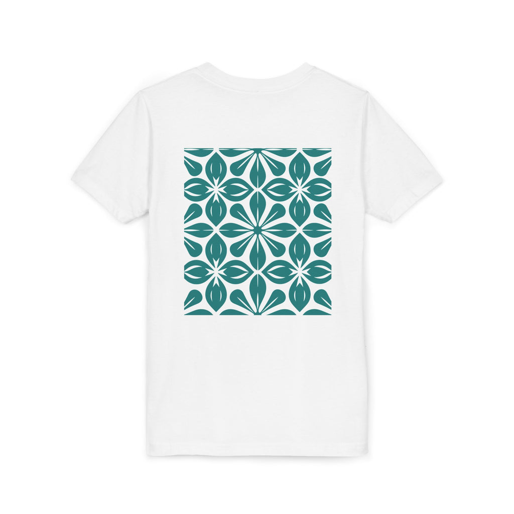 Youth Tee — Teal Floral Geometric Pattern Kids Shirt