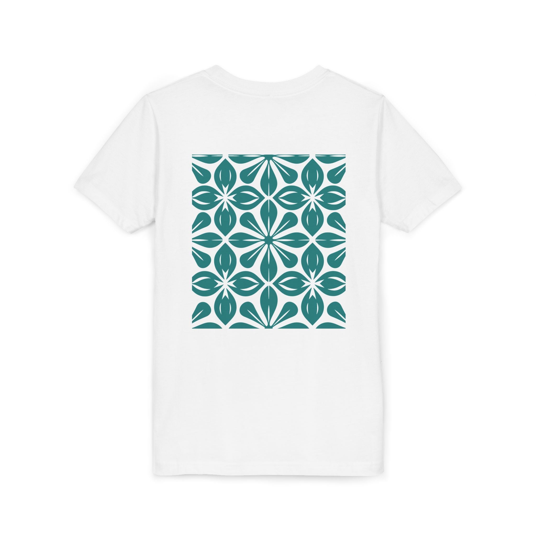 Youth Tee — Teal Floral Geometric Pattern Kids Shirt