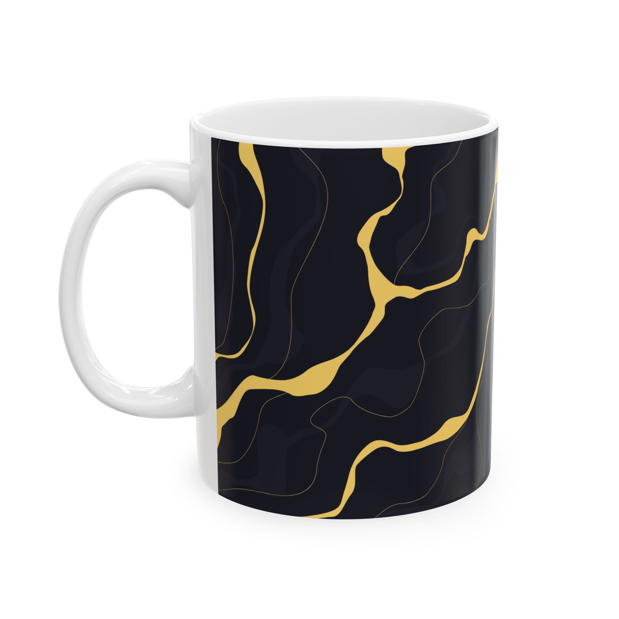 Black & Gold Marble Ceramic Mug — Elegant Abstract Coffee Cup (11oz, 15oz)