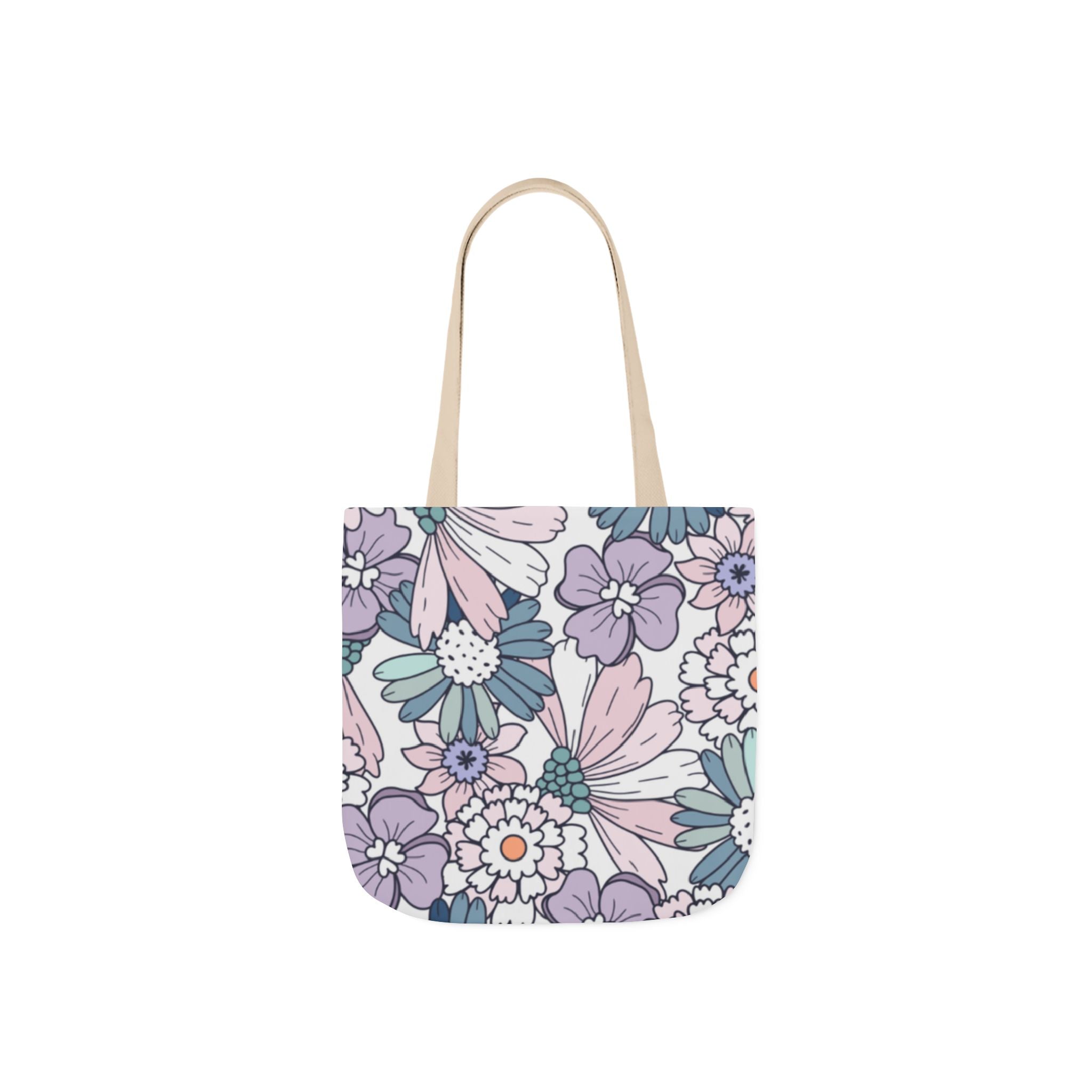 Floral Canvas Tote Bag — Pastel Daisy Garden Print