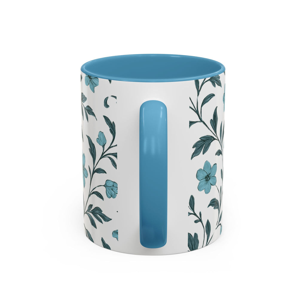 Teal Floral Accent Coffee Mug (11/15oz) – Ceramic Tea & Coffee Cup