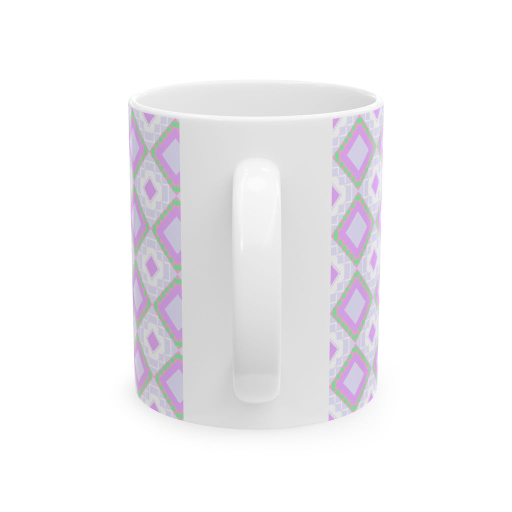 Pastel Geometric Ceramic Mug — Lavender Diamond Pattern (11oz, 15oz)