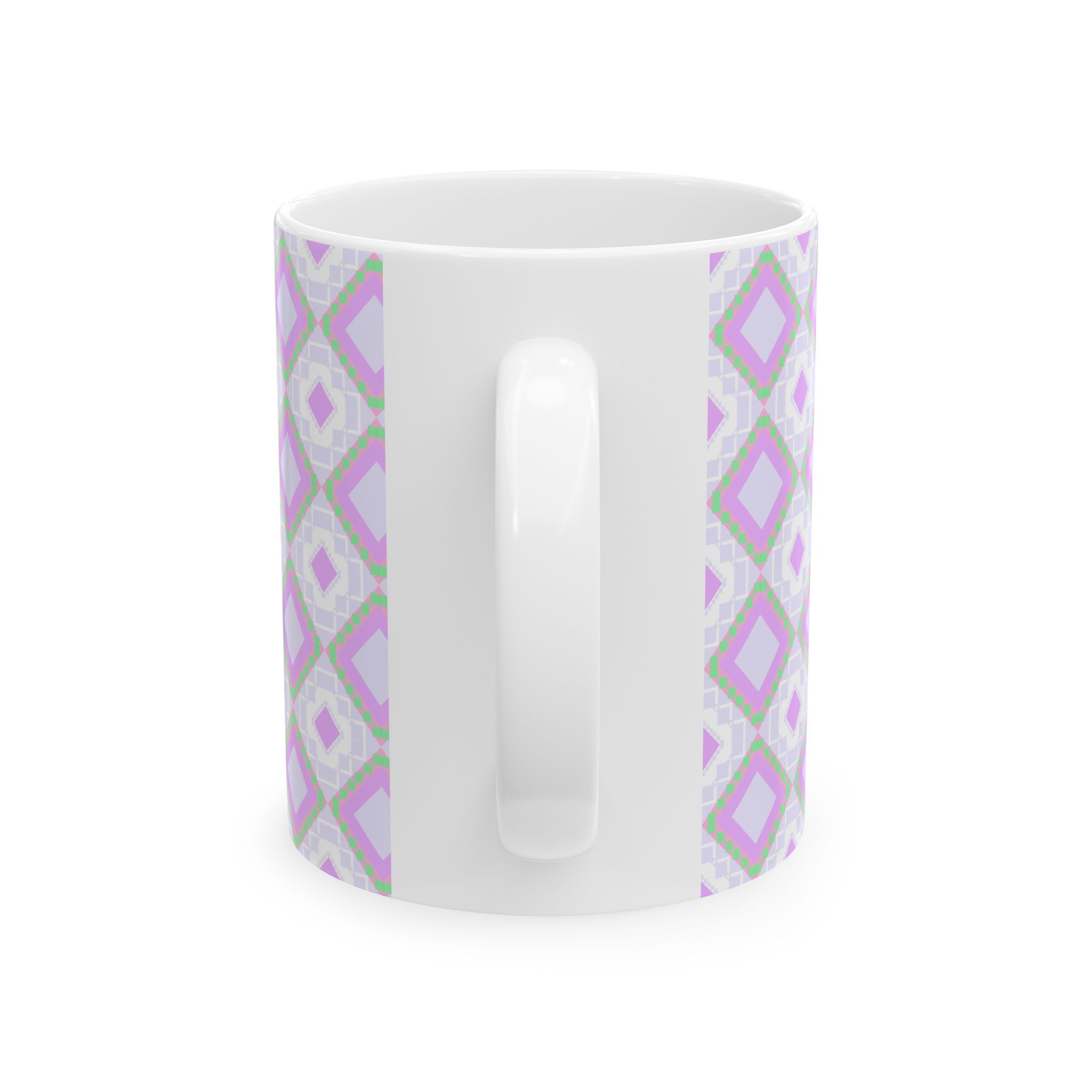 Pastel Geometric Ceramic Mug — Lavender Diamond Pattern (11oz, 15oz)