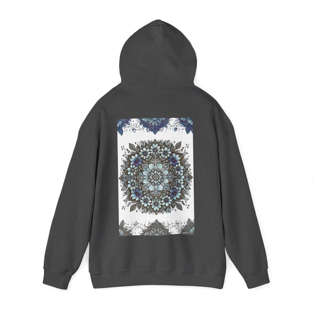 Floral Mandala Hoodie — Blue Botanical Symmetry Pullover