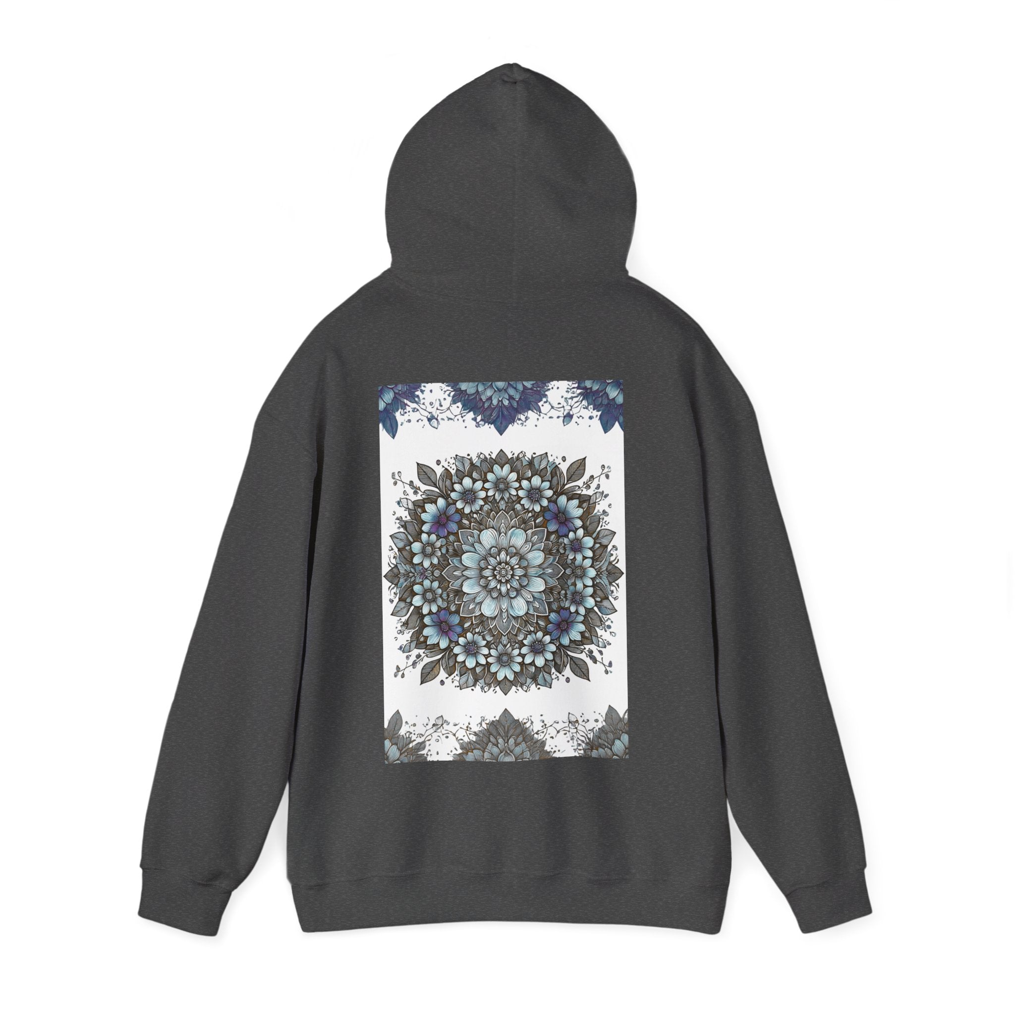 Floral Mandala Hoodie — Blue Botanical Symmetry Pullover