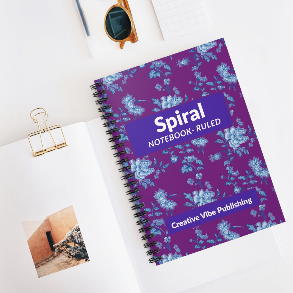 Floral Purple Spiral Notebook — Ruled Lined Journal with 'Spiral Notebook - Ruled' Cover