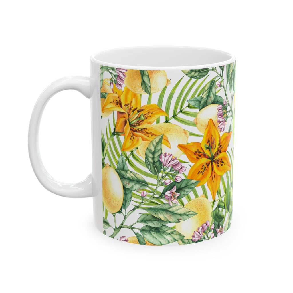 Citrus Lily Ceramic Mug — Tropical Floral Coffee Cup (11oz & 15oz)