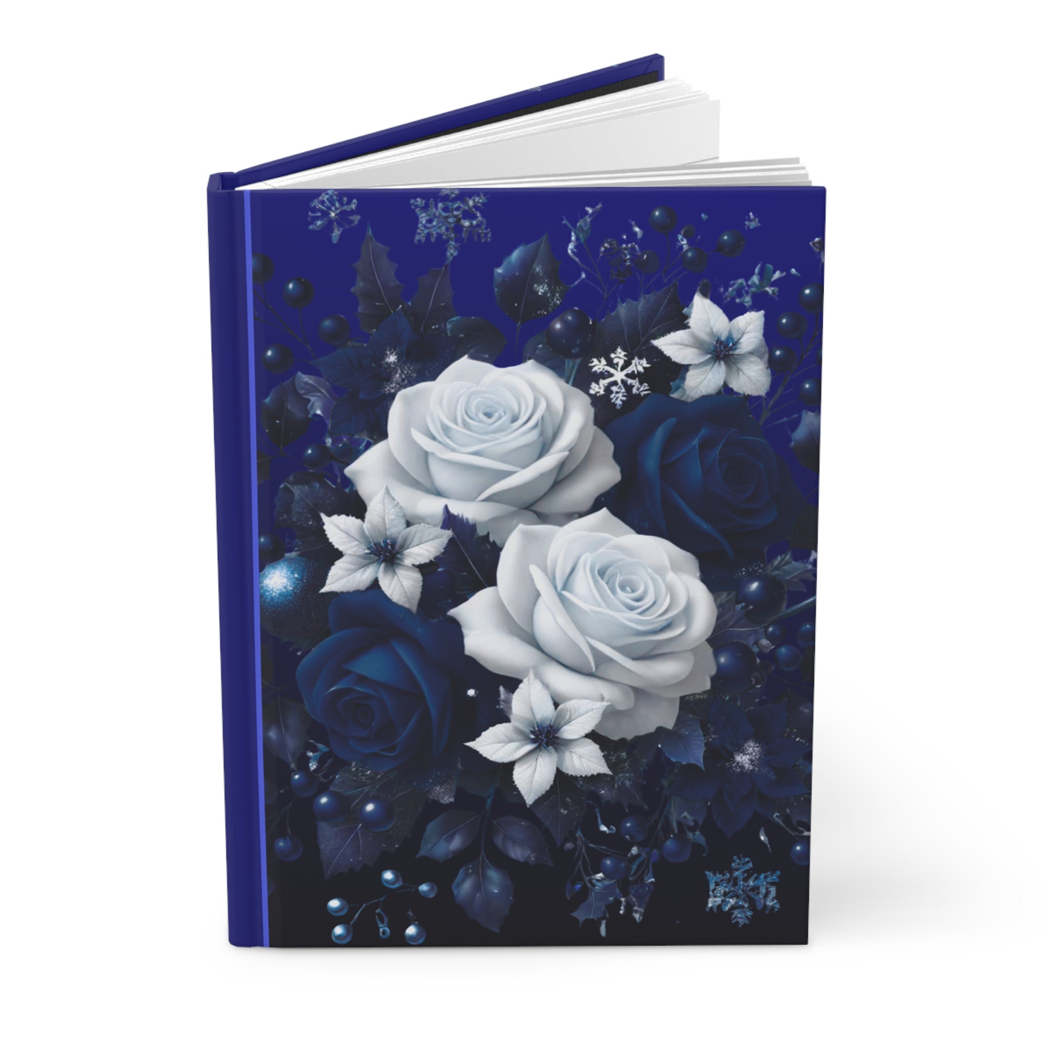 Blue & White Rose Hardcover Journal — Elegant Floral Notebook for Writing, Gifts & Winter Keepsakes