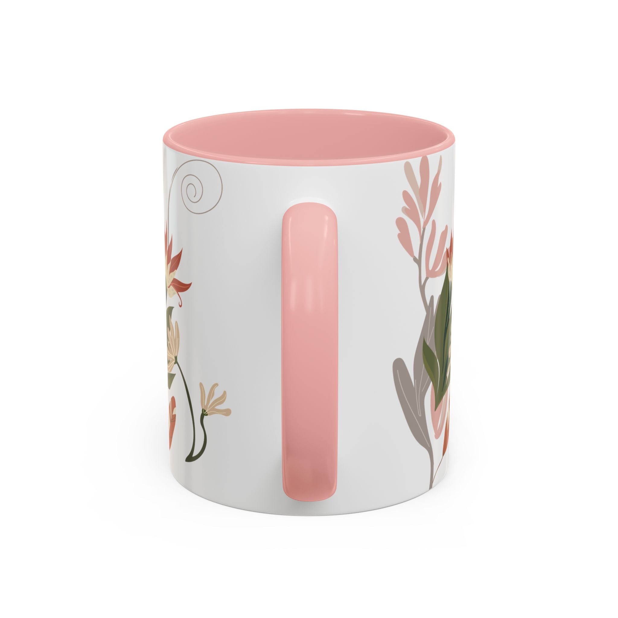 Floral Accent Coffee Mug – Botanical Pink & Green Pattern (11/15oz)