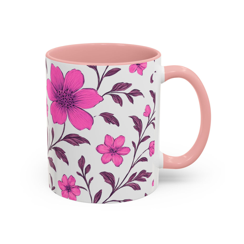 Pink Floral Accent Coffee Mug — 11/15oz