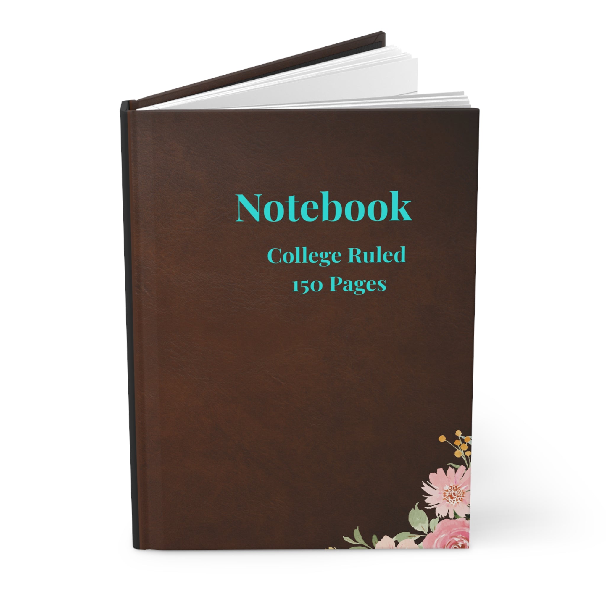 Hardcover Notebook — Brown Floral Leather-Look, College Ruled 150 Pages