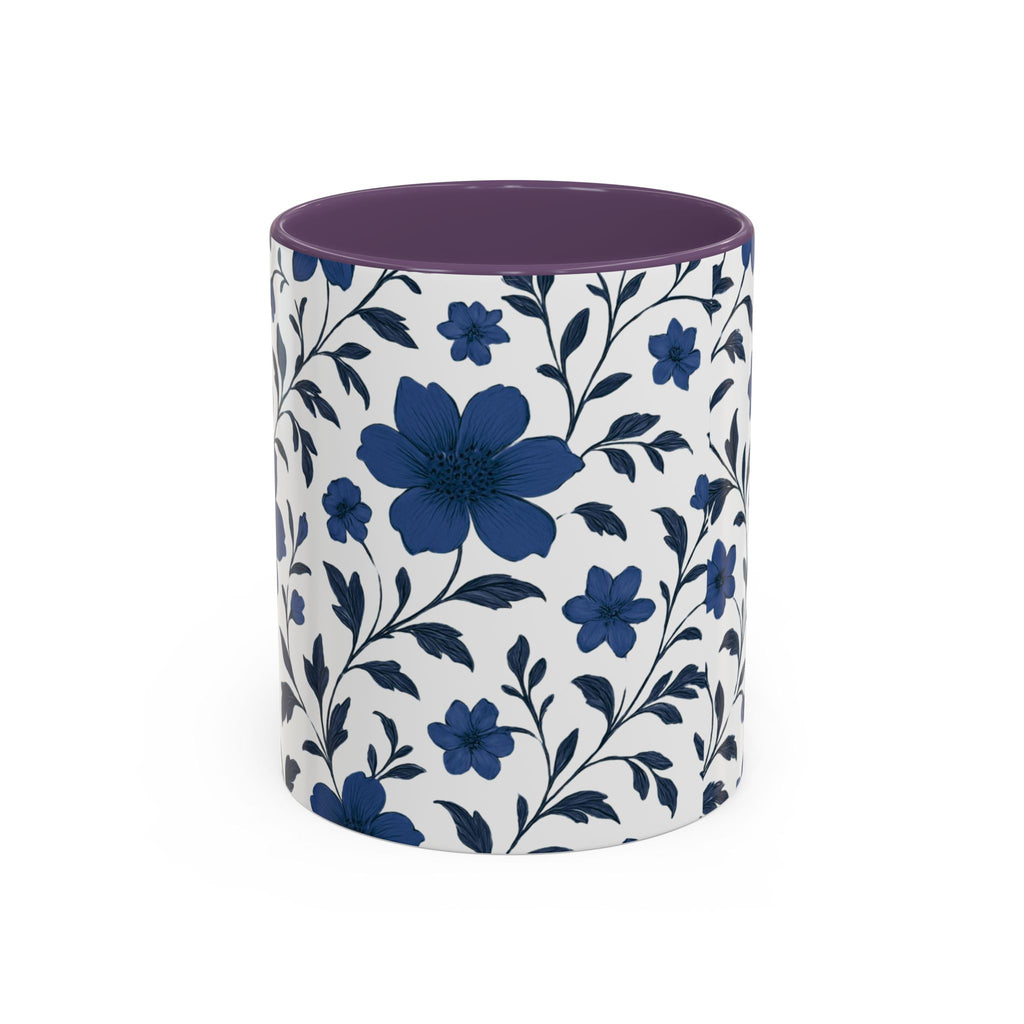 Blue Floral Accent Coffee Mug — Navy Blossom Pattern (11/15 oz)
