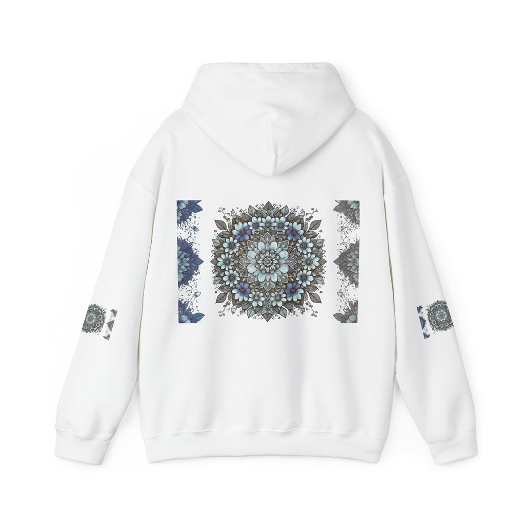 Mandala Floral Hoodie — Blue Ornamental Graphic Sweatshirt