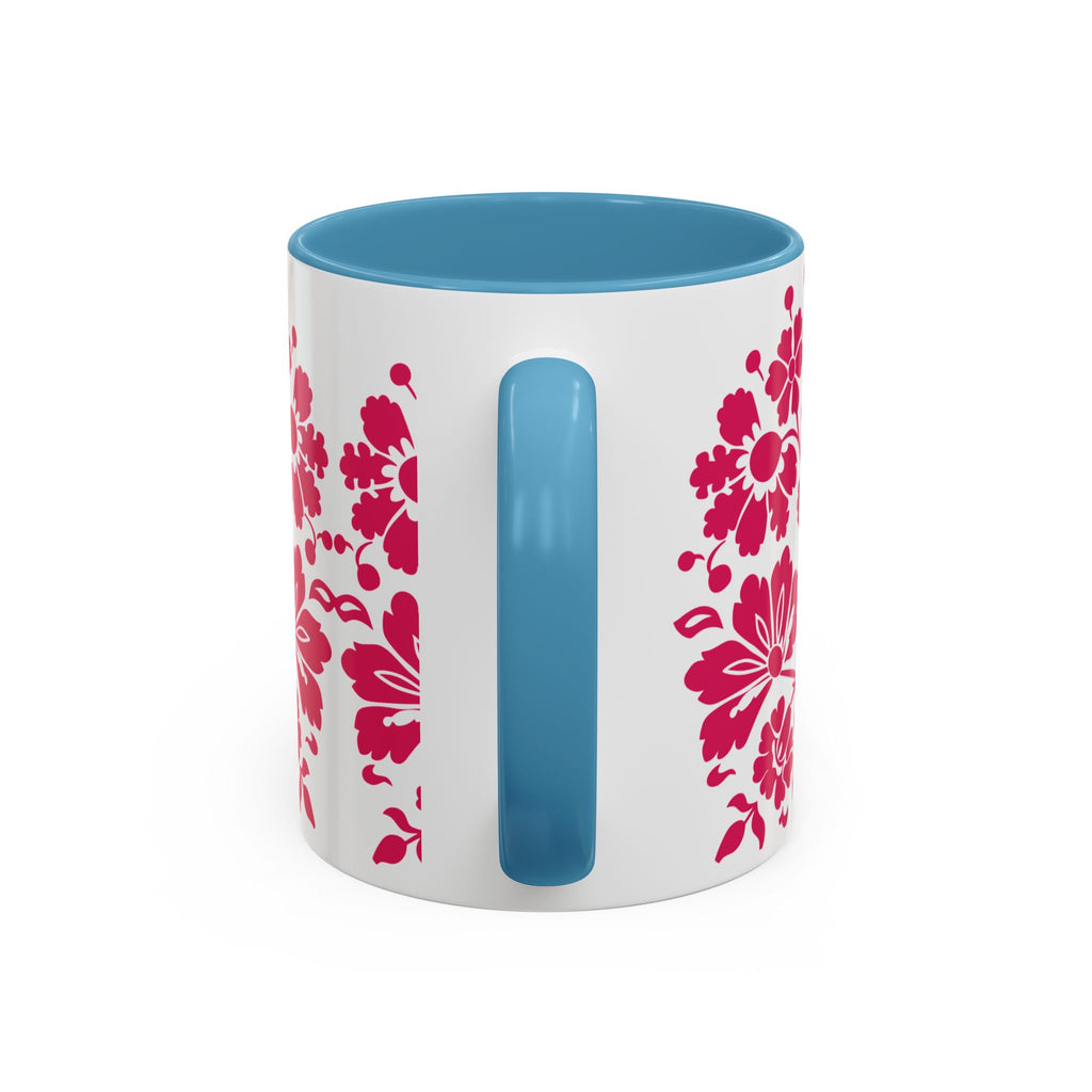 Pink Floral Accent Coffee Mug – 11/15oz Decorative Tea & Coffee Cup