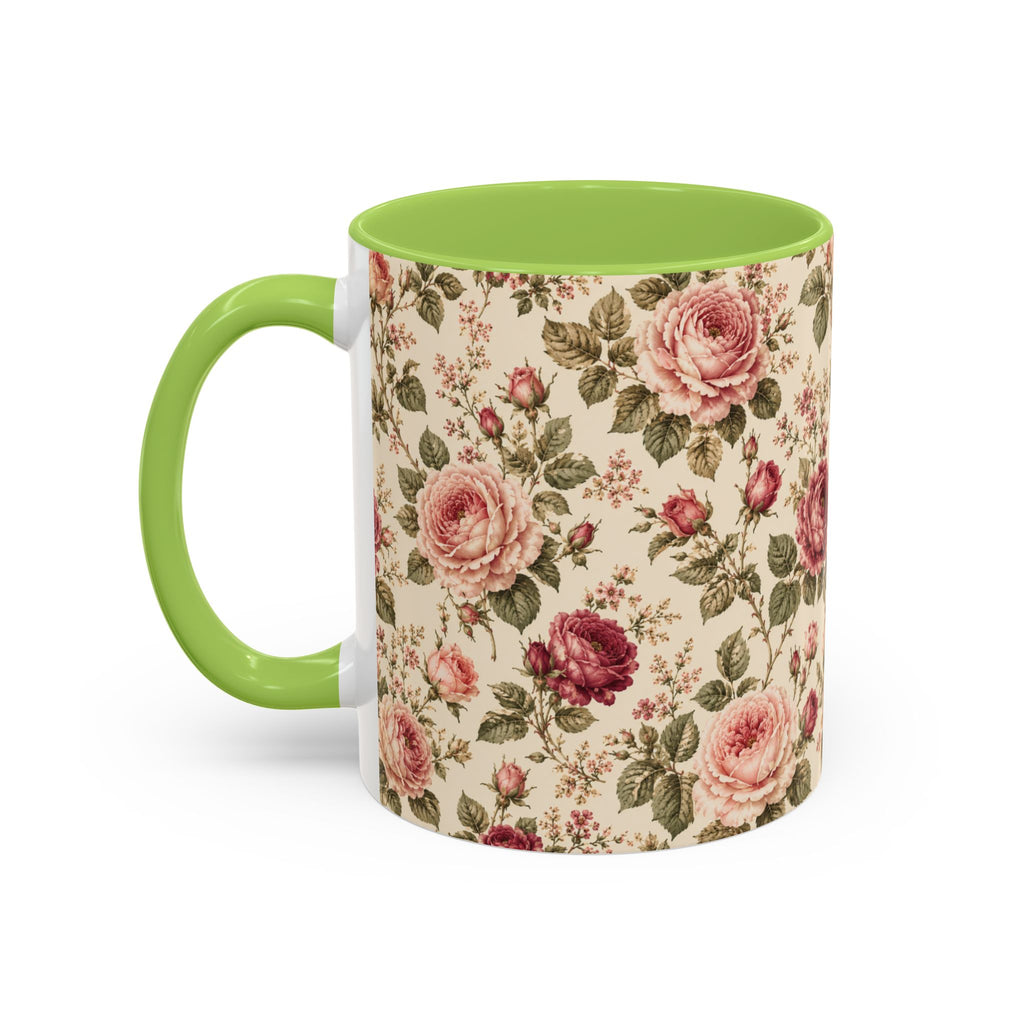 Vintage Rose Accent Coffee Mug – Floral 11/15oz Ceramic Cup