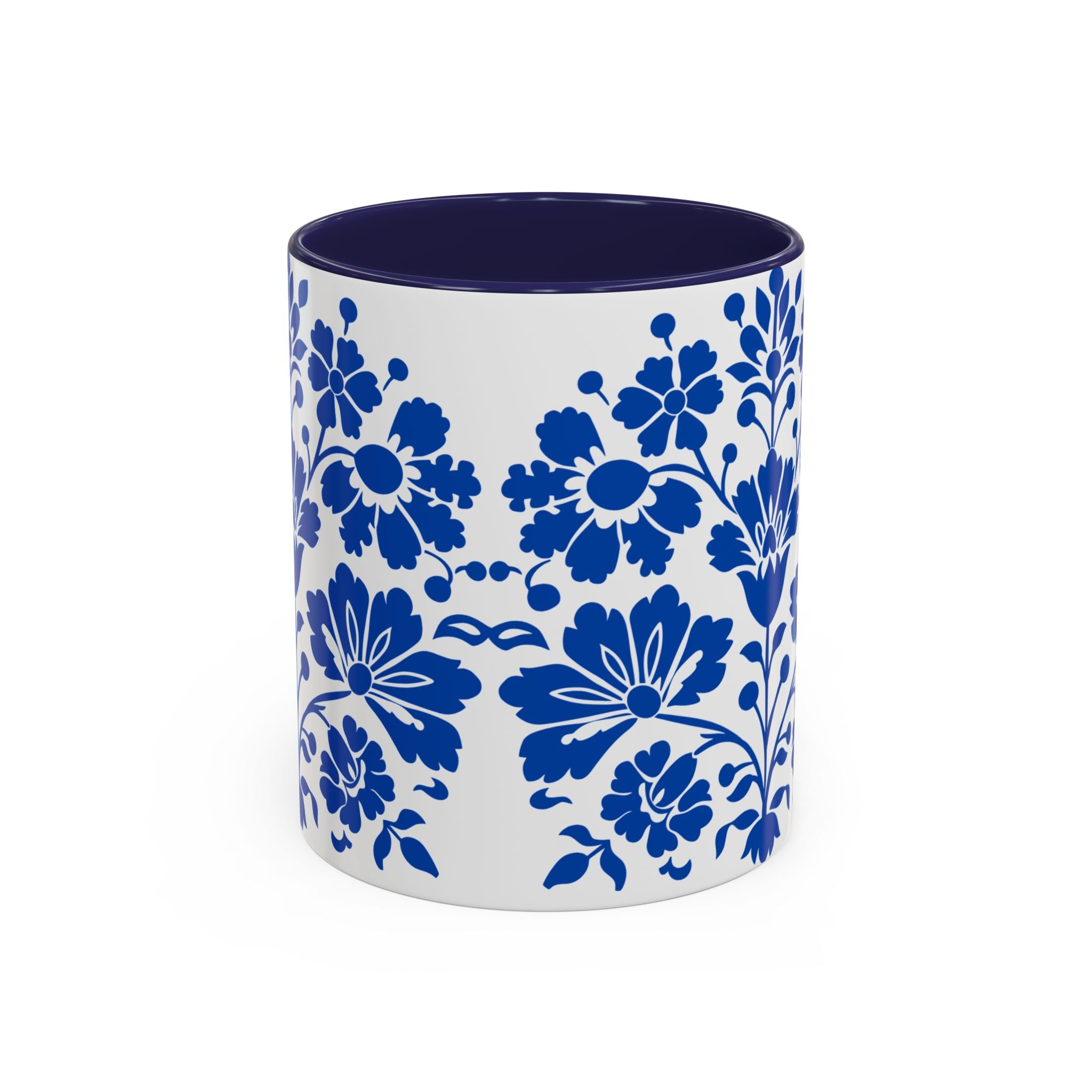 Blue Floral Accent Coffee Mug – Ceramic 11/15oz