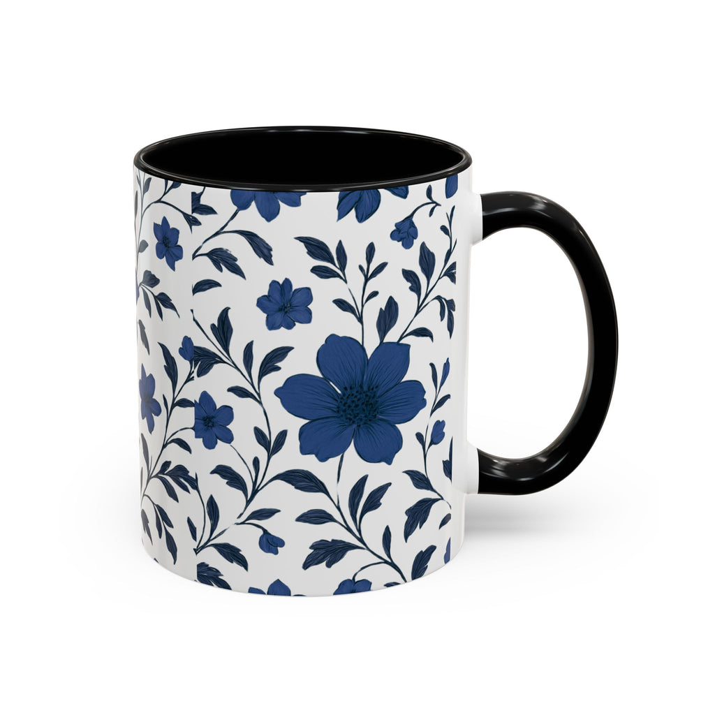 Blue Floral Accent Coffee Mug — Navy Blossom Pattern (11/15 oz)