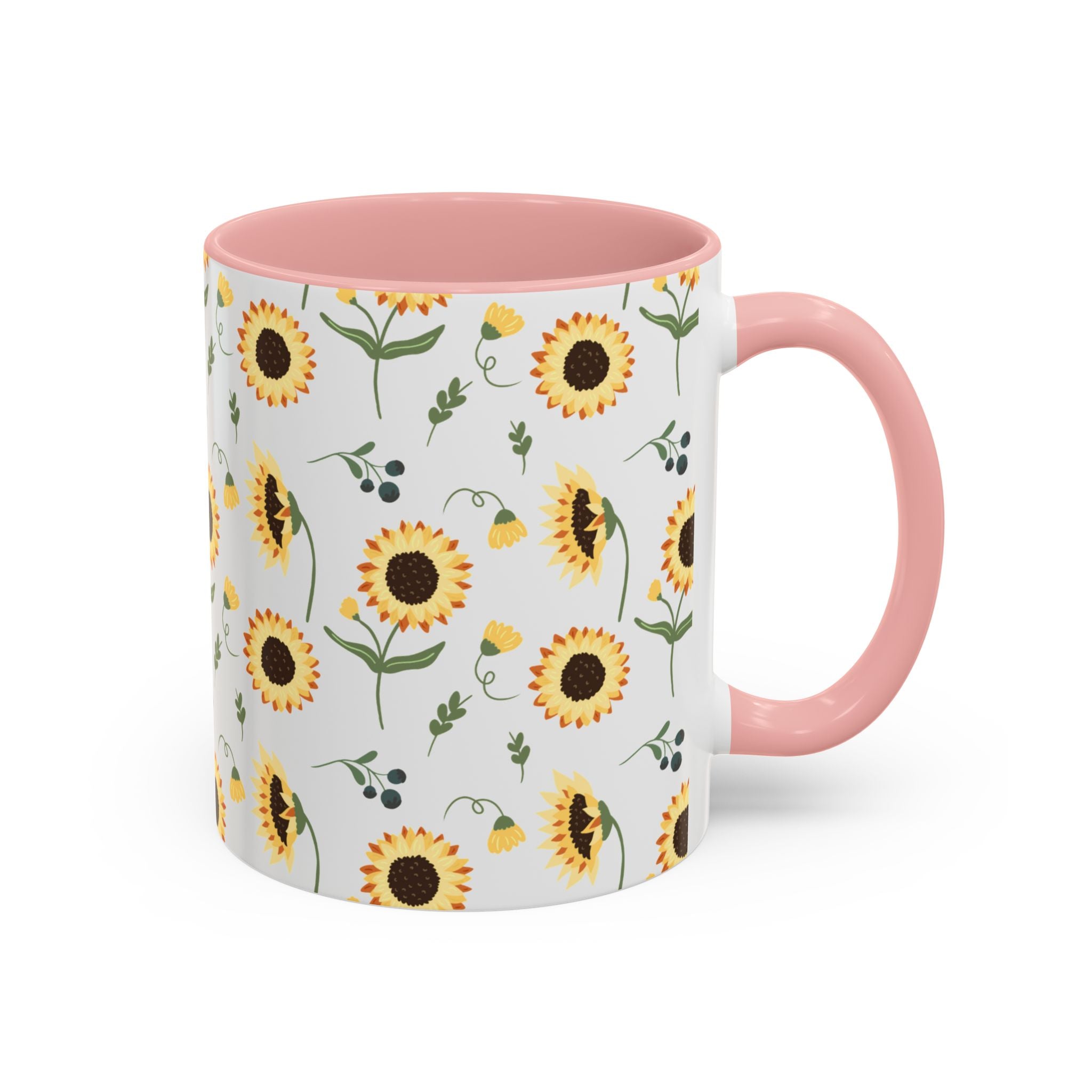 Sunflower Pattern Accent Coffee Mug — 11/15oz Ceramic Mug