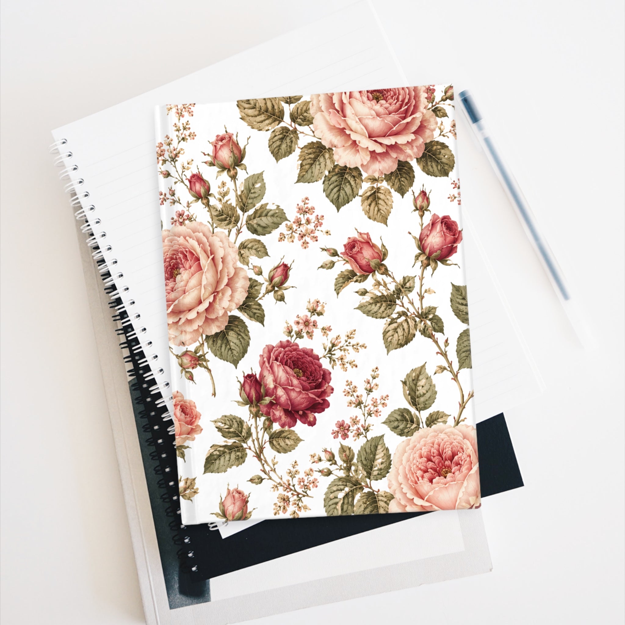 Floral Rose Hardcover Journal — Vintage Botanical Notebook