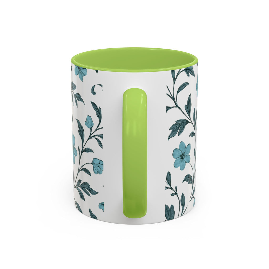 Teal Floral Accent Coffee Mug (11/15oz) – Ceramic Tea & Coffee Cup