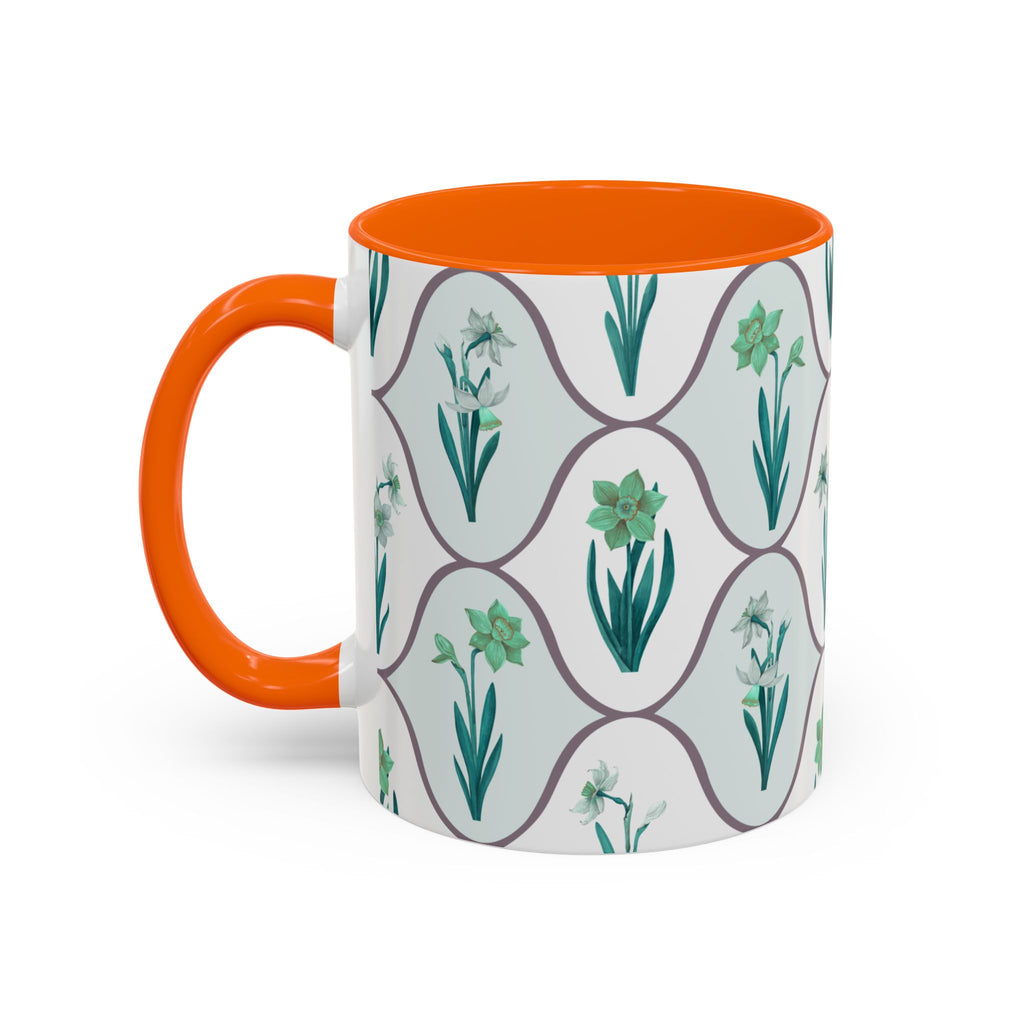 Floral Tile Accent Coffee Mug — Green Botanical Pattern (11/15 oz)