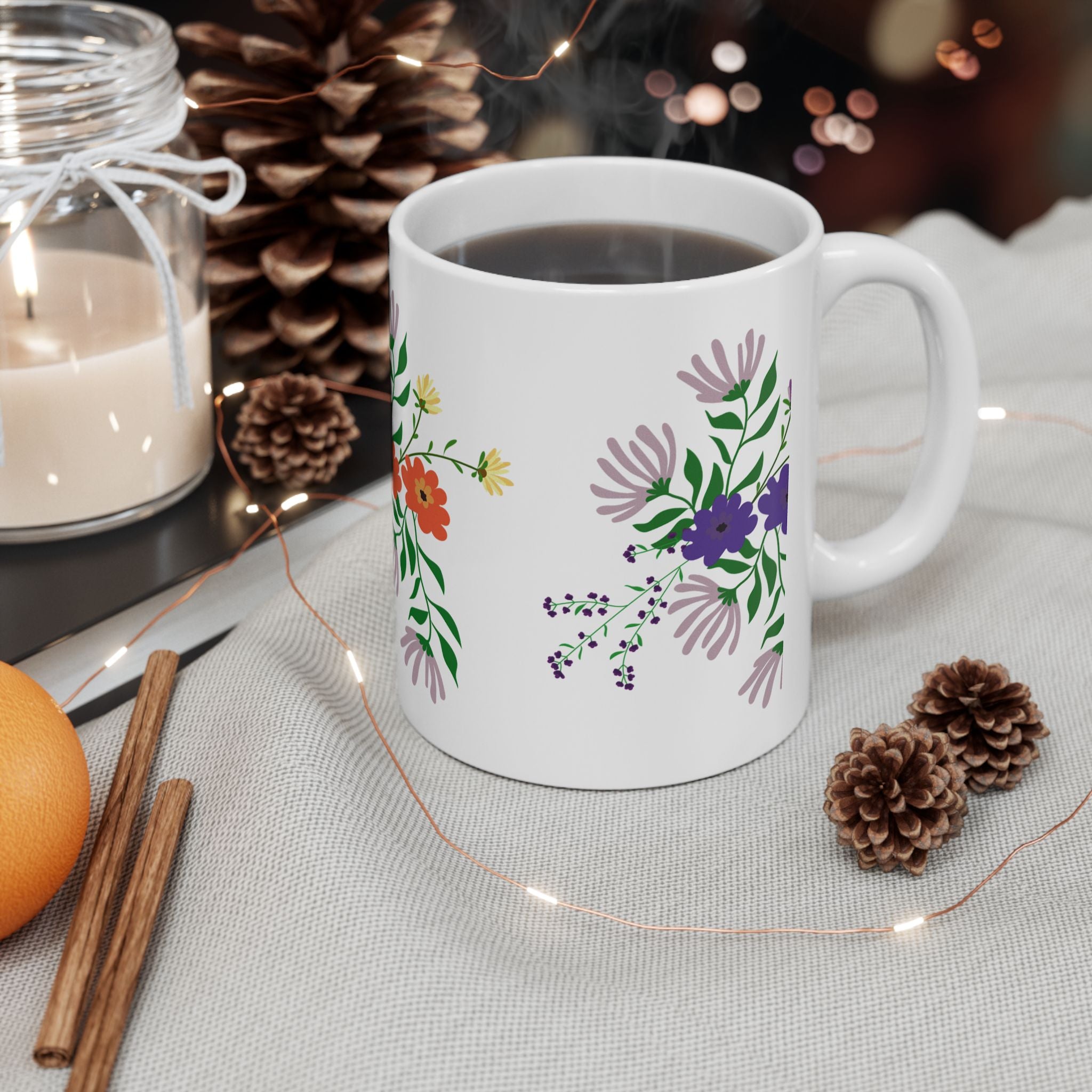 Floral Bouquet Ceramic Mug — Colorful Wildflower Coffee Cup (11oz & 15oz)