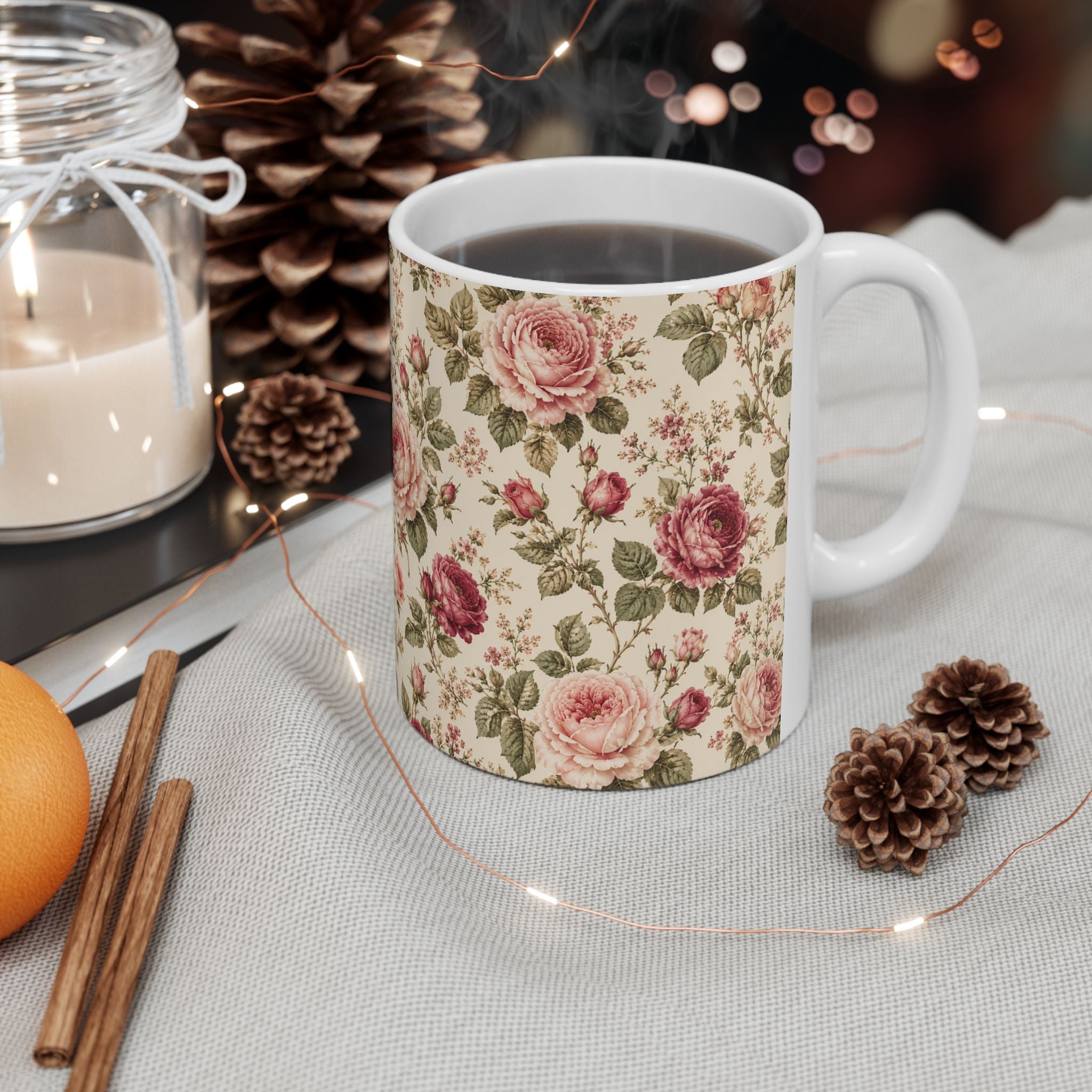 Vintage Rose Ceramic Mug – Floral Cottagecore Coffee Cup (11oz & 15oz)