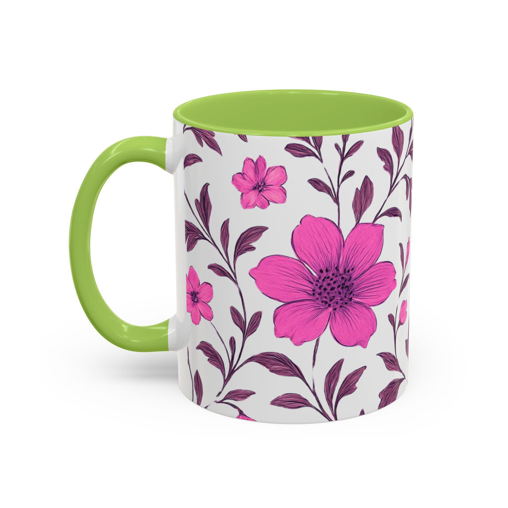 Pink Floral Accent Coffee Mug — 11/15oz
