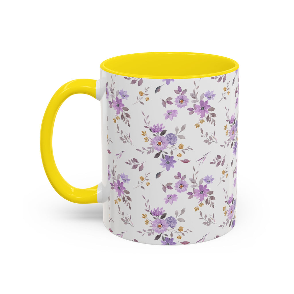 Floral Lavender Accent Coffee Mug — Purple Vintage Rose Pattern (11/15oz)
